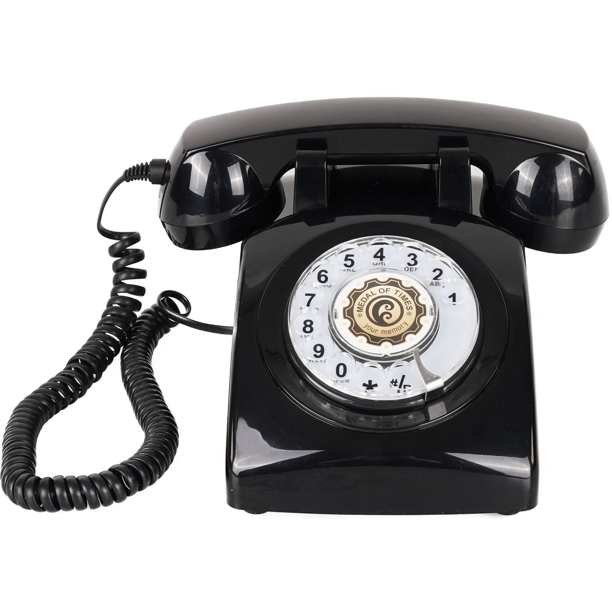DanSoony Retro Rotary Phone – 1960s Style Vintage Landline Phone for Home, Office, Desk – Corded Phone with Mechanical Ringer in Black