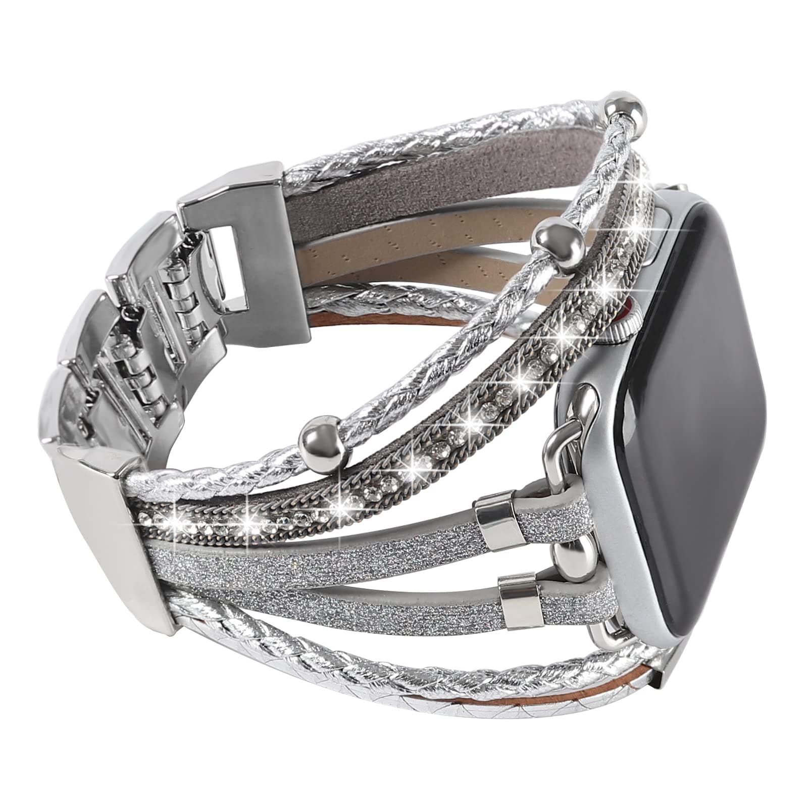 WONMILLE Posh Leather Bands Compatible with Apple Watch 41mm 40mm 38mm 45mm 44mm 42mm 49mm Women, Boho Bracelets Jewelry Multilayer Wrap Strap for iwatch Series Ultra 10 9 8 7 6 5 4 3 2 1 SE