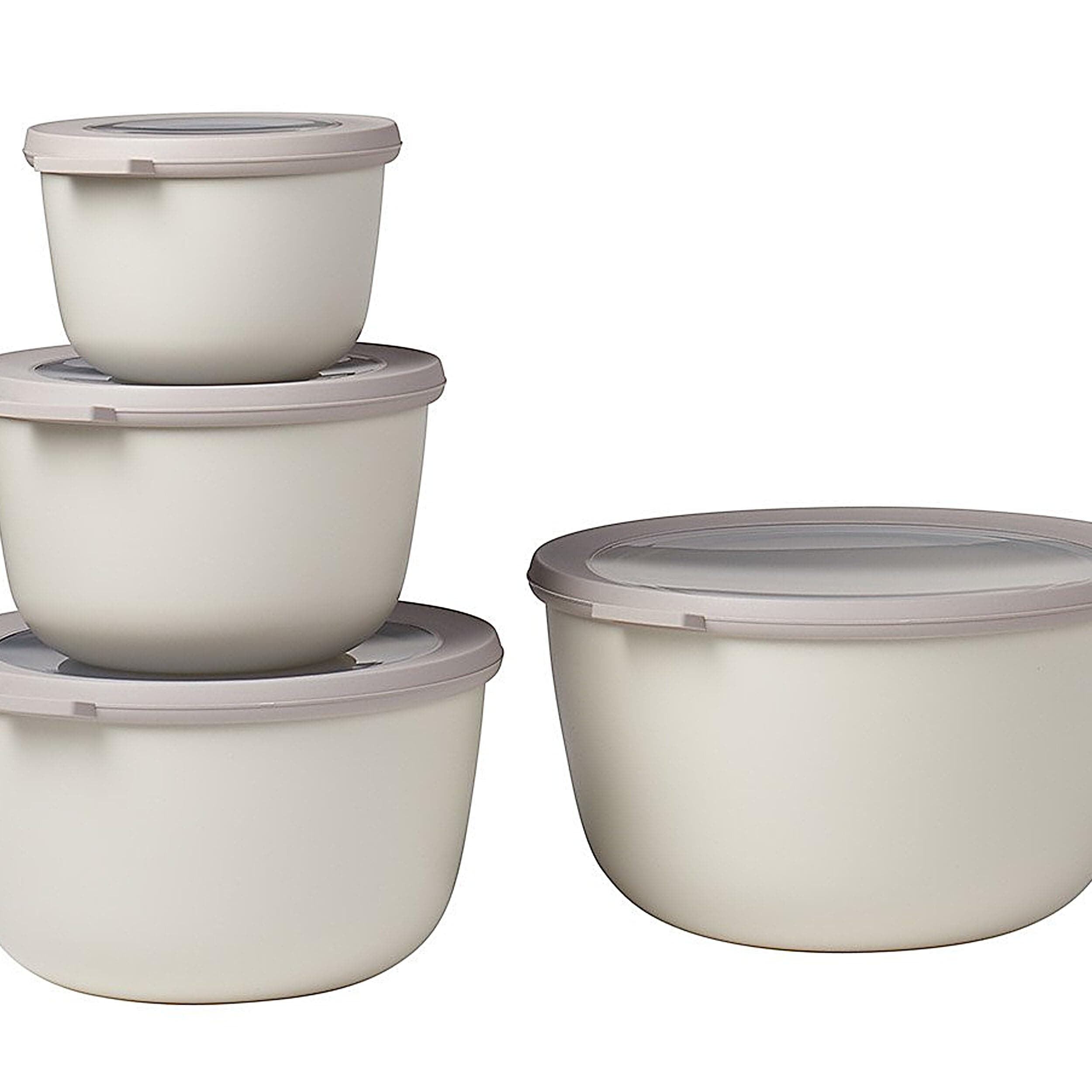 Cirqula Set of 4 Multi Food Storage and Serving Bowls with Lids, Food Prep Containers, Deep, Nordic White,1 each: (17oz, 34oz, 68oz, 101 oz), 1 Set