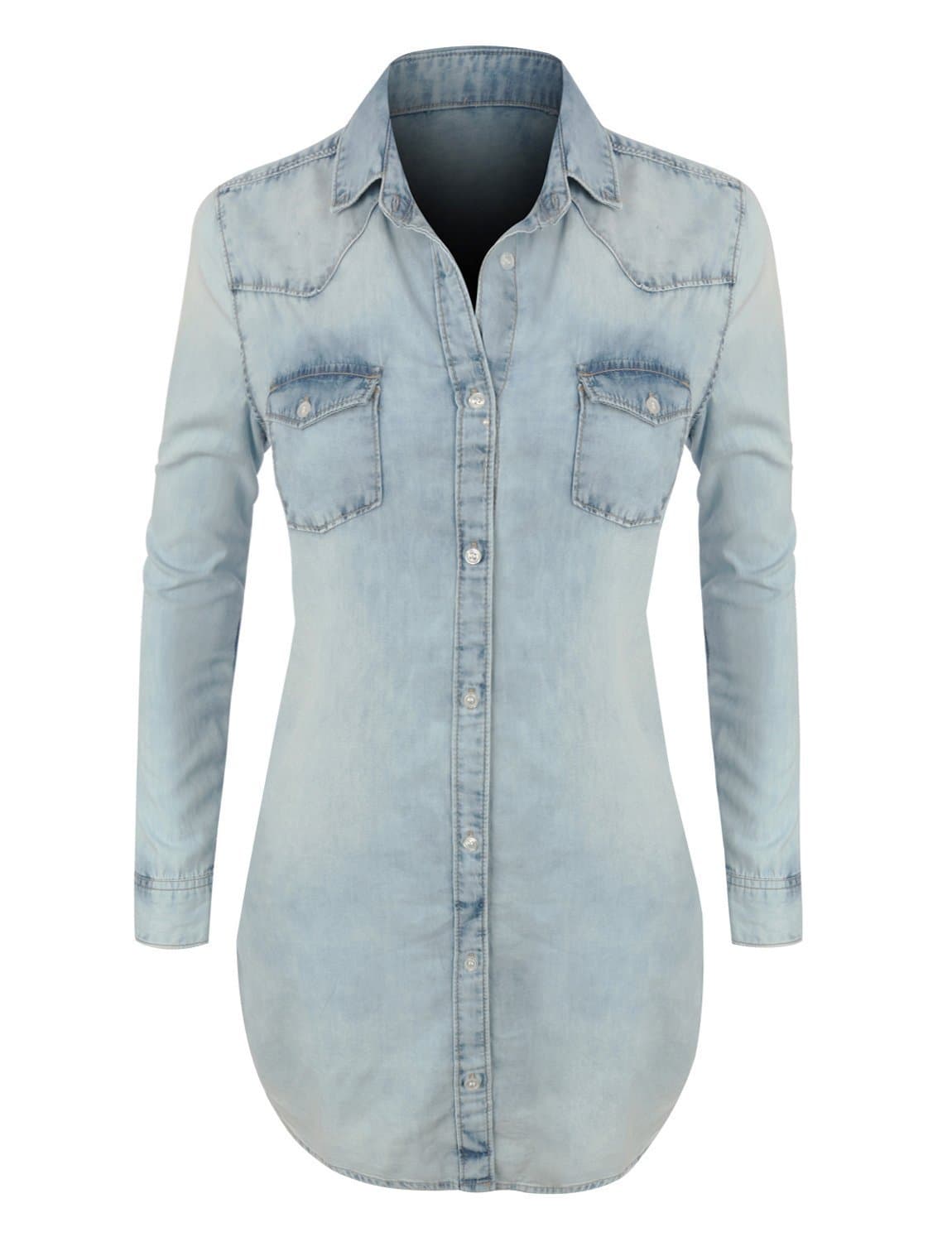 LE3NO Womens Classic Loose Fit Chambray Jean Denim Shirt Dress with Pocket
