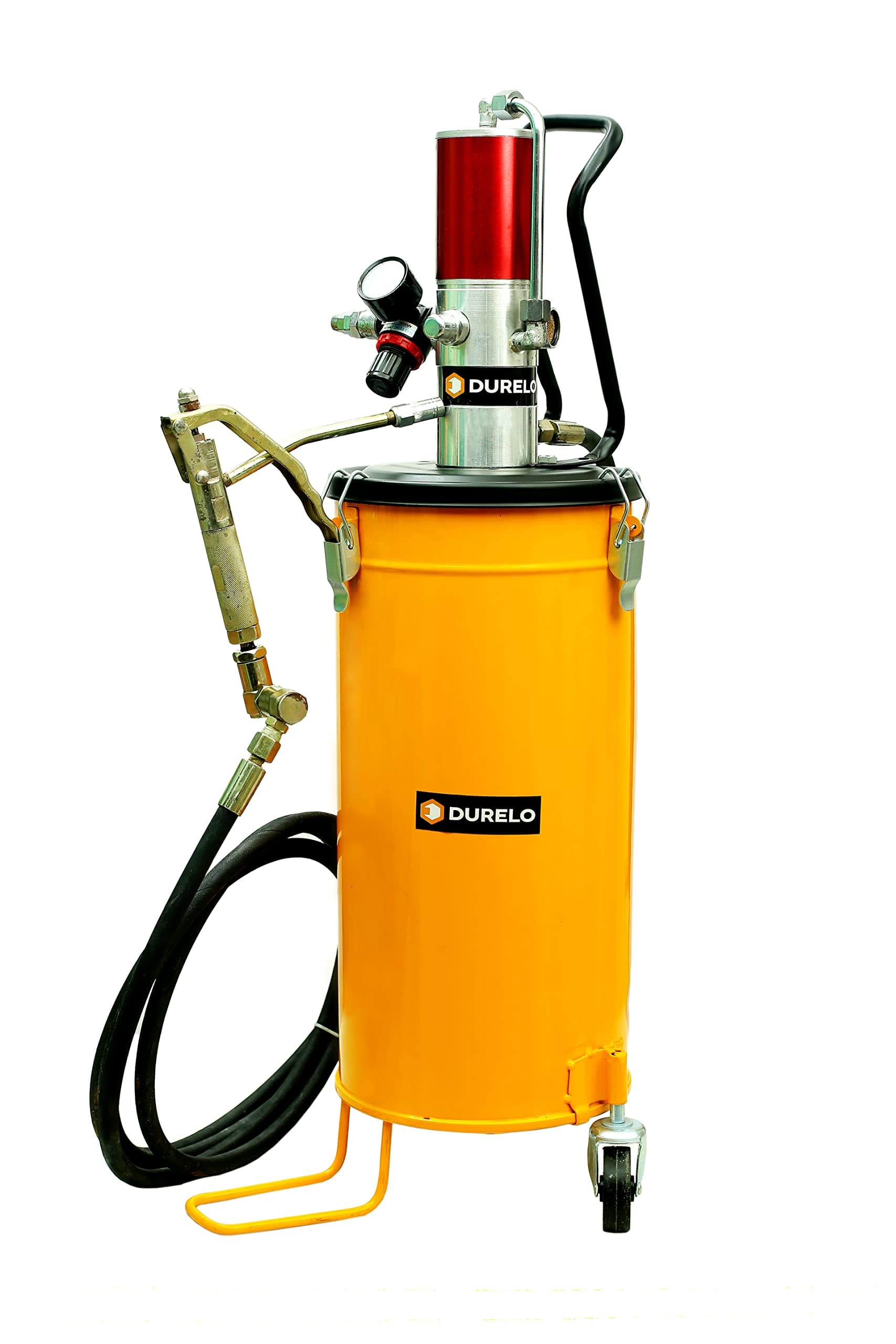 DURELO GRP-15 Air Operated Pneumatic Grease Gun Bucket 15Kg | High Pressure Grease Pump Ratio 50:1, Complete with High Pressure Hose & Swivel Gun