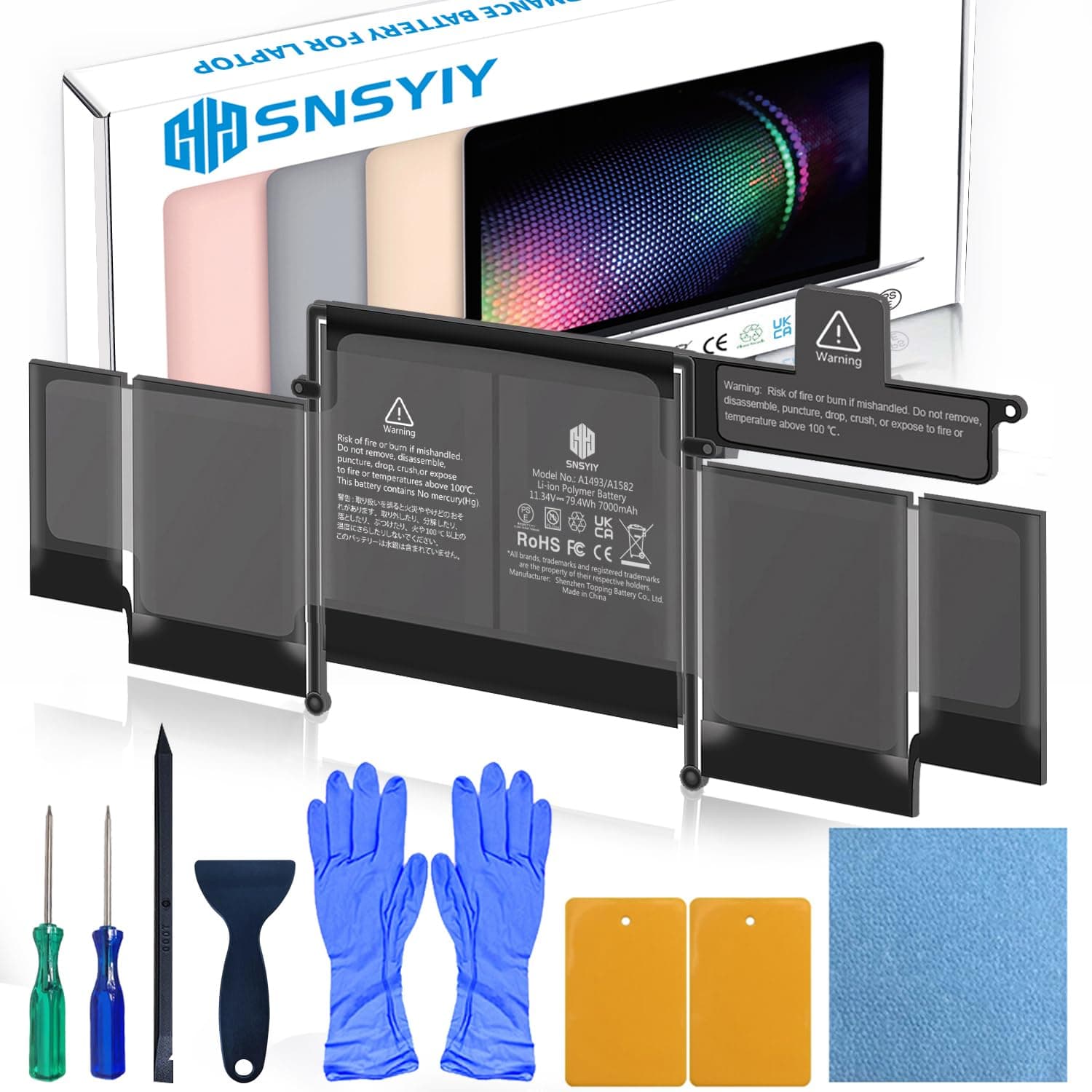 Battery A1493 A1582 Replacement for MacBook Pro 13 Inch Retina A1502 (Mid 2014 Early 2015 Late 2013) MacBook Laptop Battery A1493 A1582 [7000mAh 11.34V 79.4Wh]