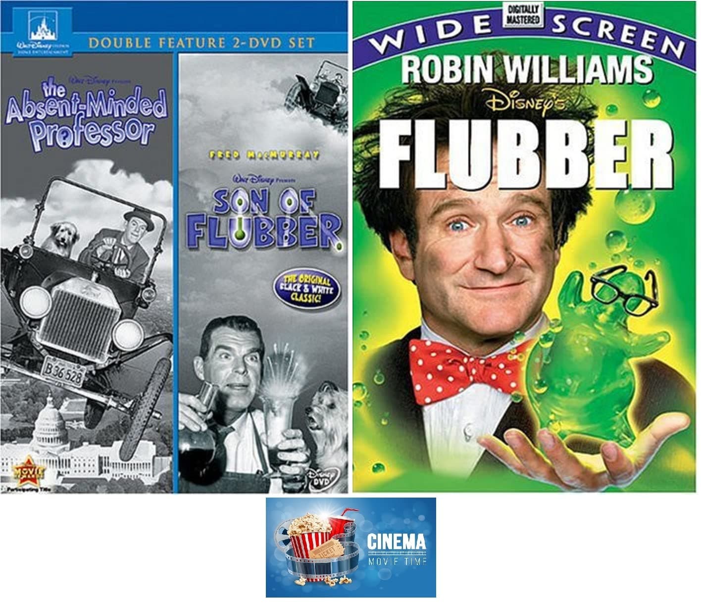 Flubber Triple Feature Absent Minded Professor, Son Of Flubber, & Flubber Disney 3 DVD Set Includes Castle Fireworks Glossy Print Art Card
