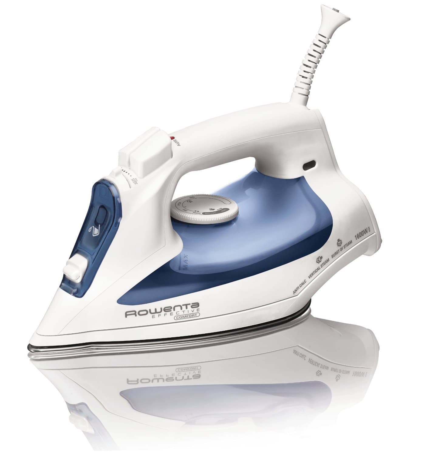 Rowenta DW2070 Effective Comfort 1600-Watt Steam Iron Stainless Steel Soleplate with Auto-Off, 300-Hole, Blue