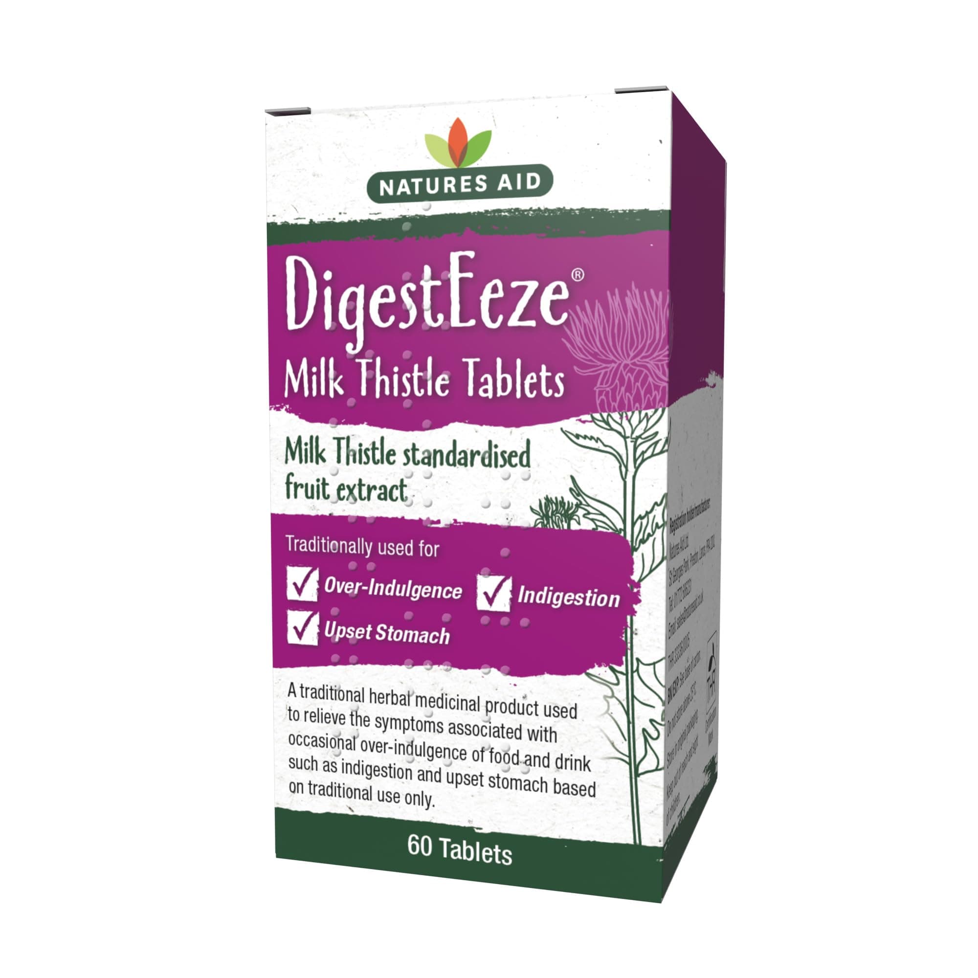 Natures Aid Digesteeze Milk Thistle | Traditional Herbal Medicinal | Recommended For Indigestion & Stomach Upset | Vegan Supplement | 60 Tablets