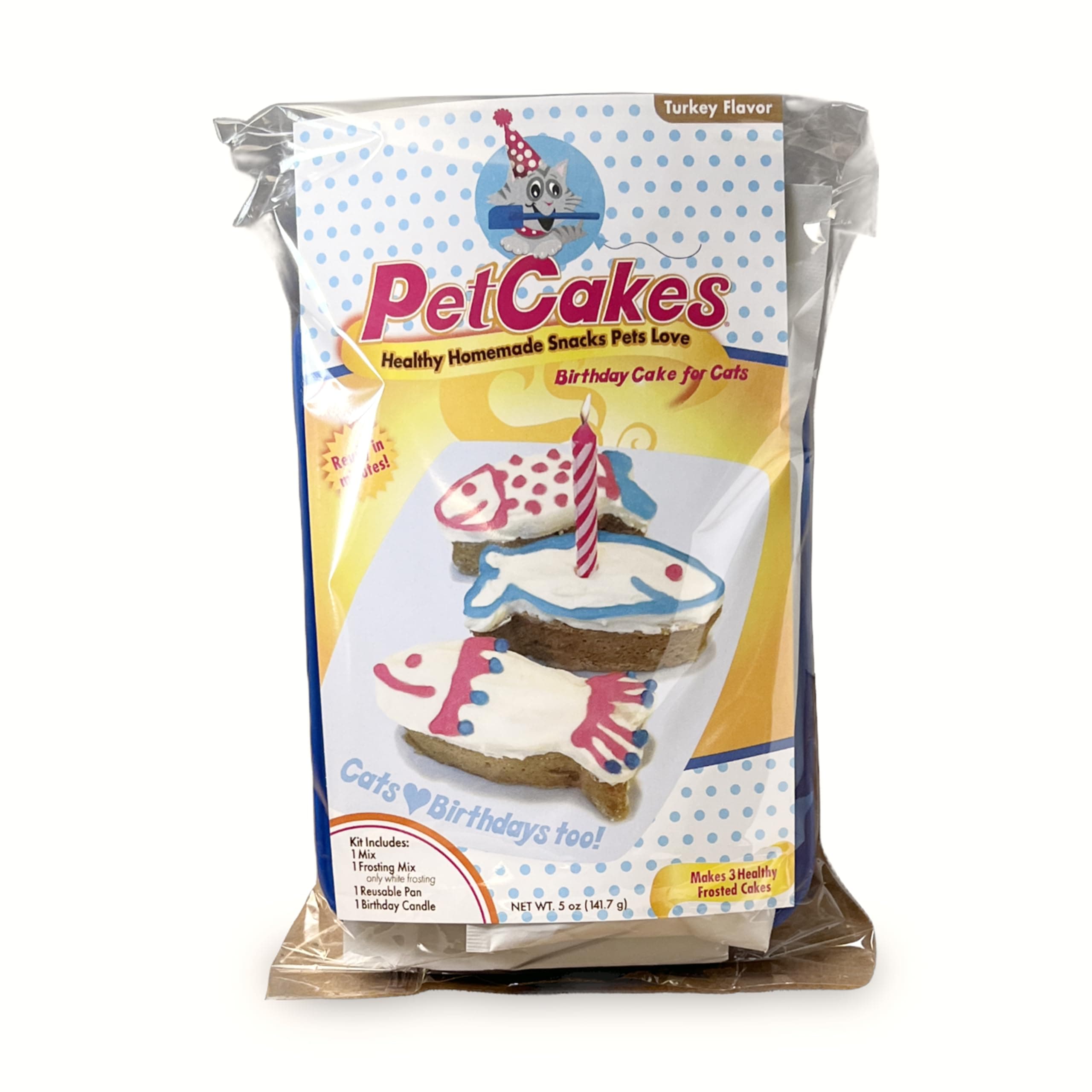 PetCakes Cat Birthday Cake Kit 859989002778 DIY Healthy Frosted 3 Small Fish Pet Cake, 3.5" x 1.5" x 1"