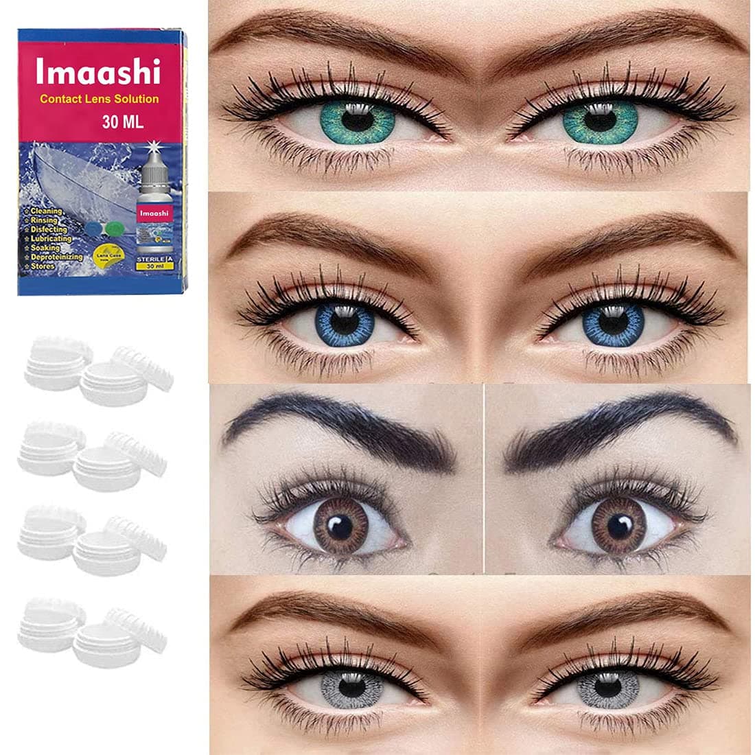 Sparkle Eye Combo Pack of 4 (Turquoise, Blue, Brown & Grey) Monthly Color Contact Lenses (Zero Power) with Free Lens Solution & 4 Lens Case/Container Kit