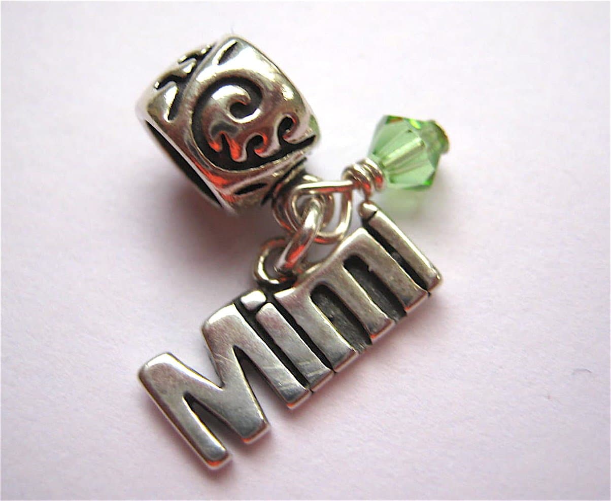 Mimi with Peridot Crystal August Birthstone Small Sterling Silver Dangle Family Charm