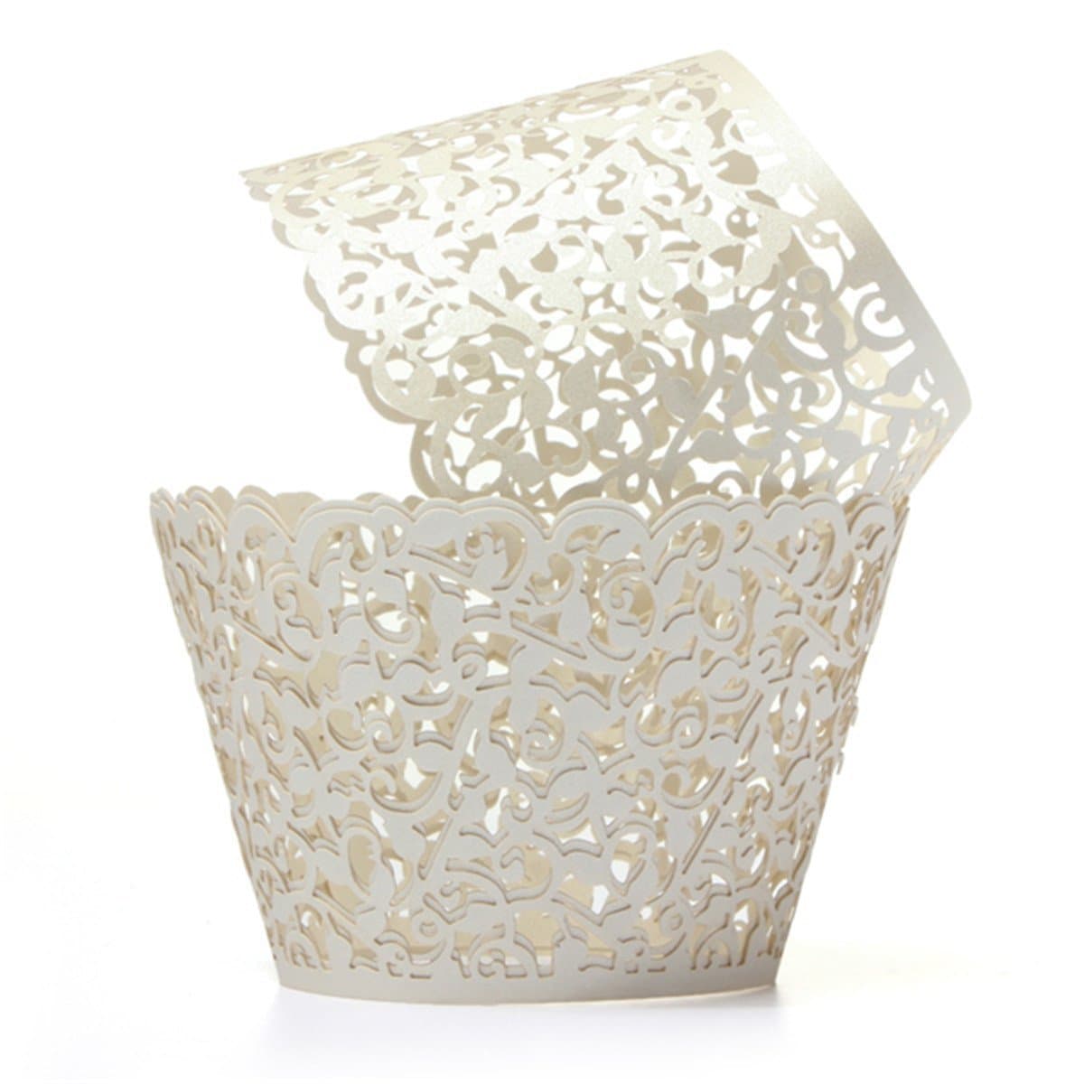 Erosion Cupcake Wrappers 60 Filigree Artistic Bake Cake Paper Cups Little Vine Lace Laser Cut Liner Baking Cup Muffin Case Trays for Wedding Party Birthday Decoration (Cream)