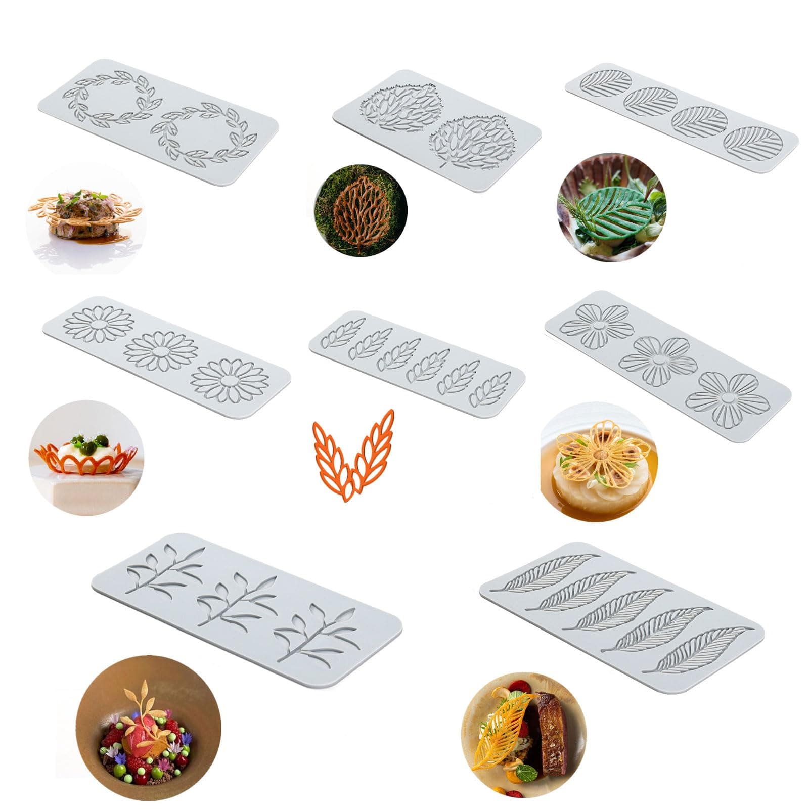 8pcs Leaf Silicone Chocolate Molds,3D Hollow Flower Fondant Cake Mold Set, Mini Small Silicone Food Molds Tools, for Christmas DIY Candy Sugar Mousse Cake Clay Baking Cupcakes Soap Decoration