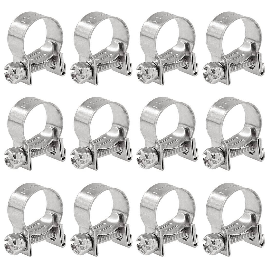 Glarks 12Pack 14-16mm Stainless Steel Mini Fuel Injection Hose Clamps Adjustable Pipe Hose Clip Tube Clamps Set (9/16''-5/8'' Dia)