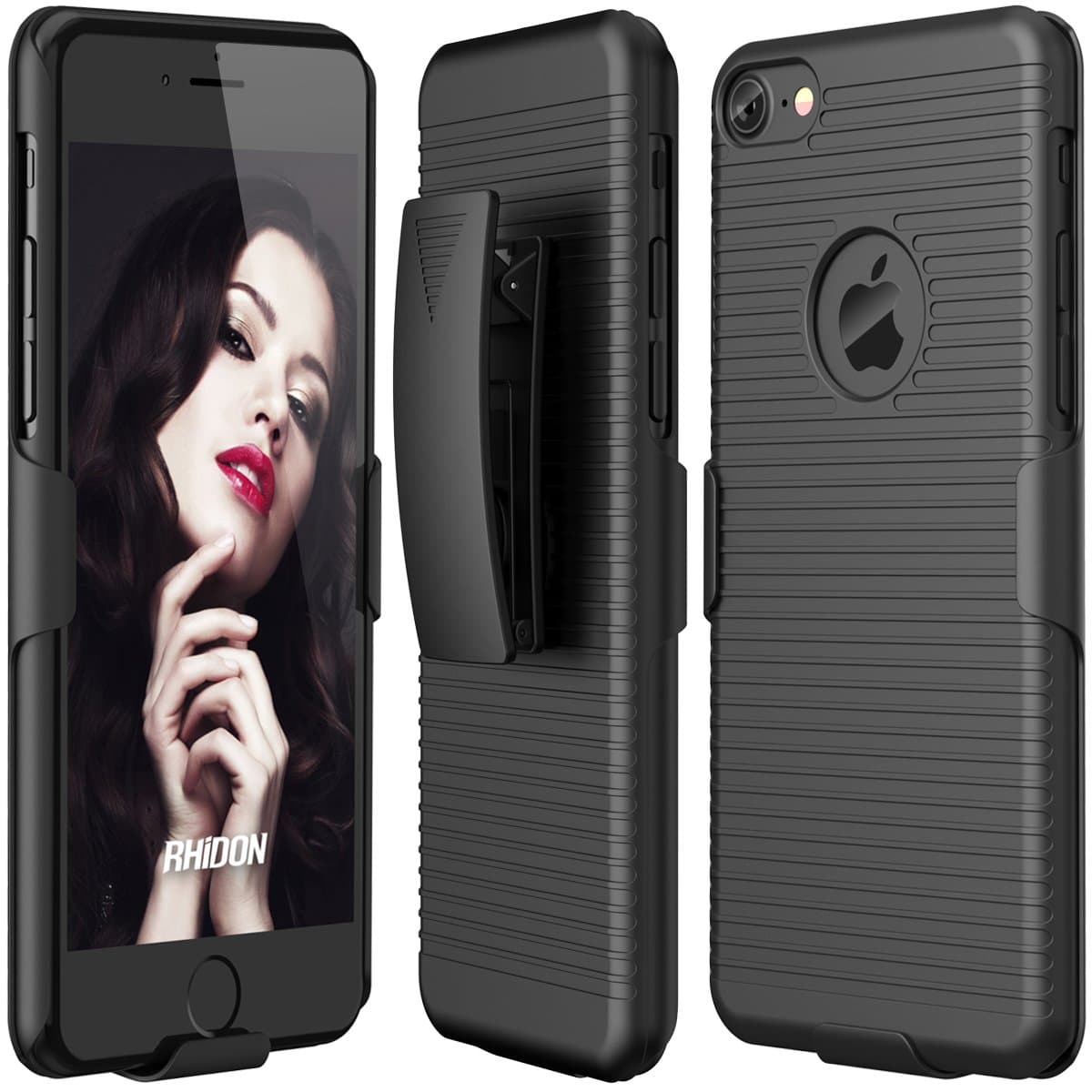 iPhone 7 Case, Rhidon Case Combo Super Slim Hard Shell Layer Holster Open-Face Sport Case with Holster Kickstand and Locking Belt Swivel Clip for Apple iPhone 7 (black)