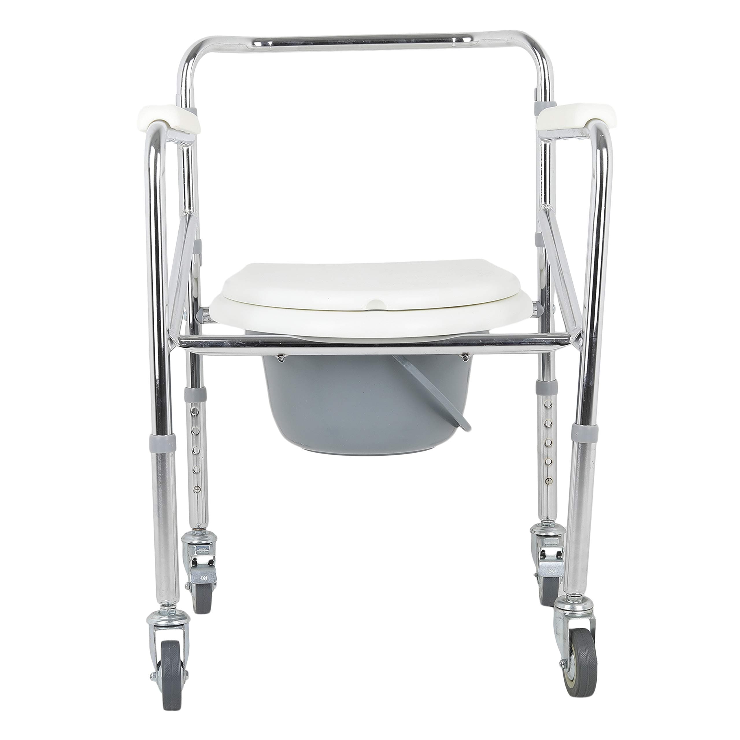 SHREE SURGICALS Foldable, Height-Adjustable Commode Chair with Castor Wheels and Break System (White)