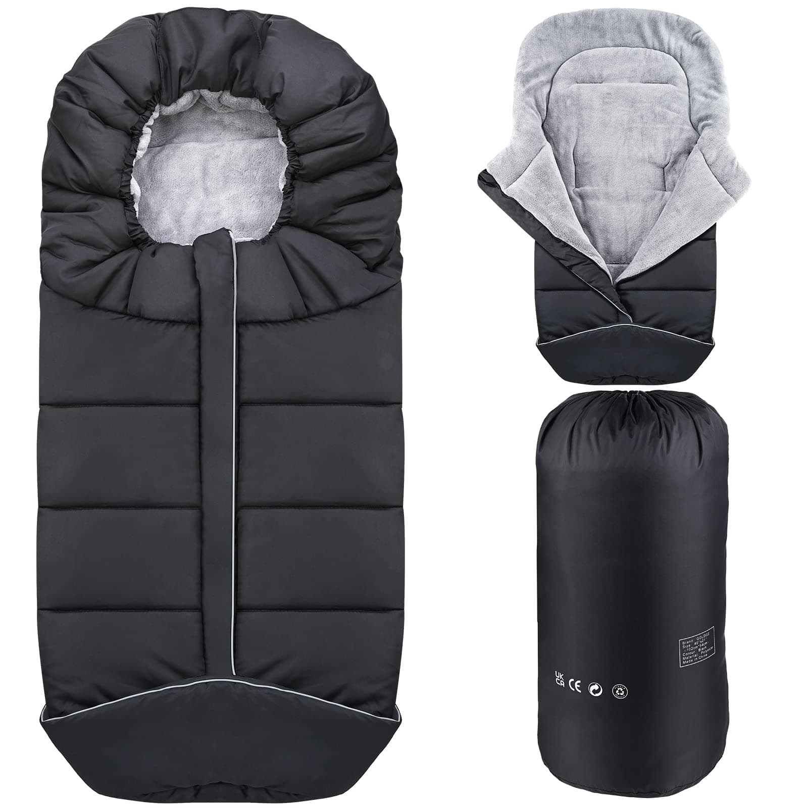 GOLDGE Winter Footmuff Universal, Baby Footmuff Winter for Pushchairs Prams Buggy Car Seat Baby Stroller Sleeping Bag Warm Waterproof Windproof Cosy Toes Winter with Zipper Drawstring Hood
