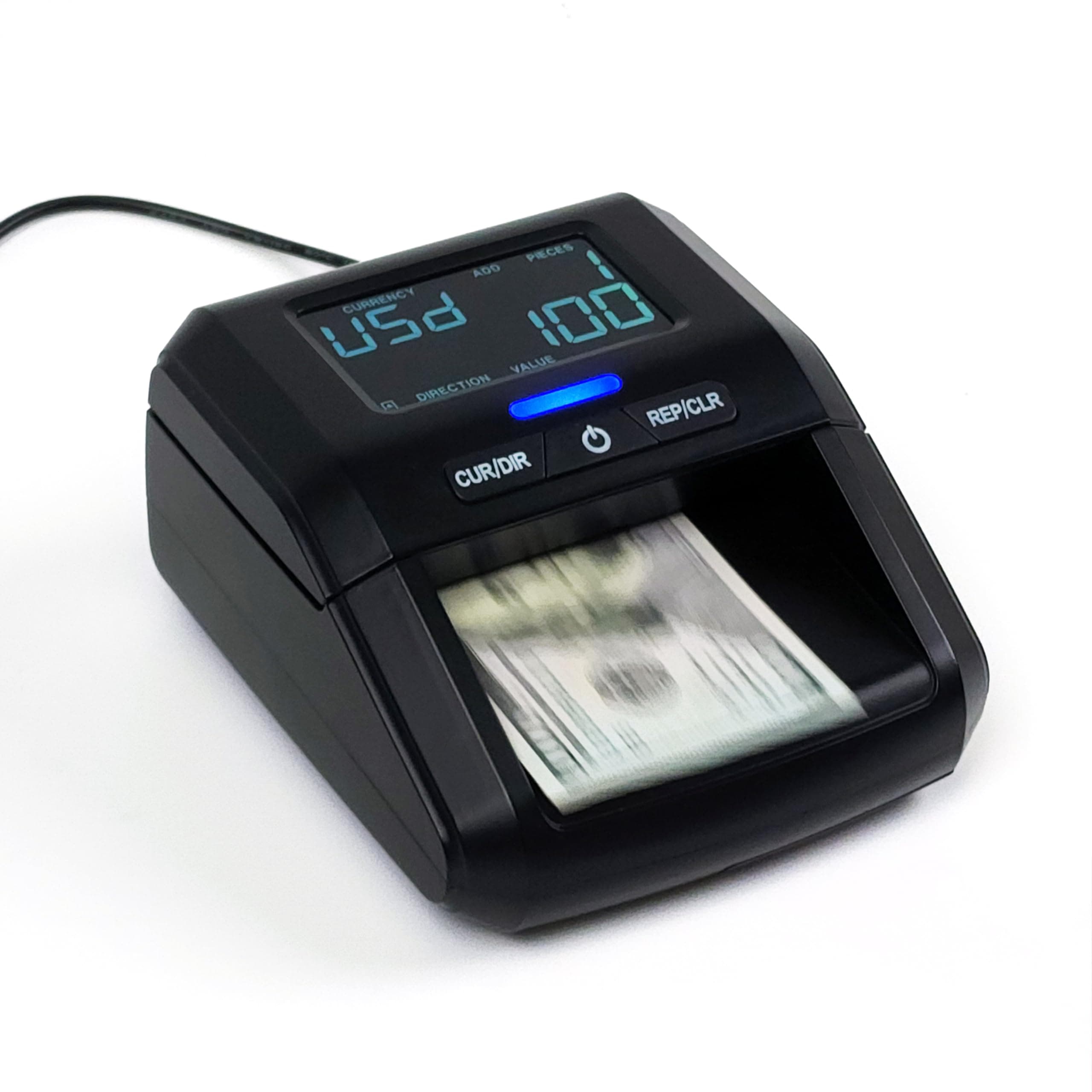 Counterfeit Bill Money Detector Machine with LCD Display, Portable Compact USD/EUR/GBP/MXN, Adding Machine, Total Value & Add Function, Power Cord & Rechargeable Battery, by Better Office Products