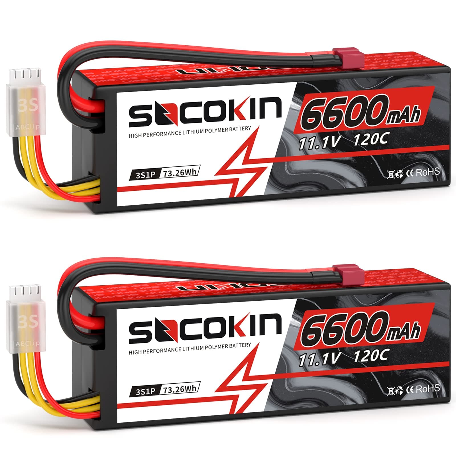 3S Lipo Battery 6600mAh 11.1V 120C Lipo Battery with T Deans Connector Hard Case for RC Car Truck Boat Helicopter Airplane RC Model (2 Pack)