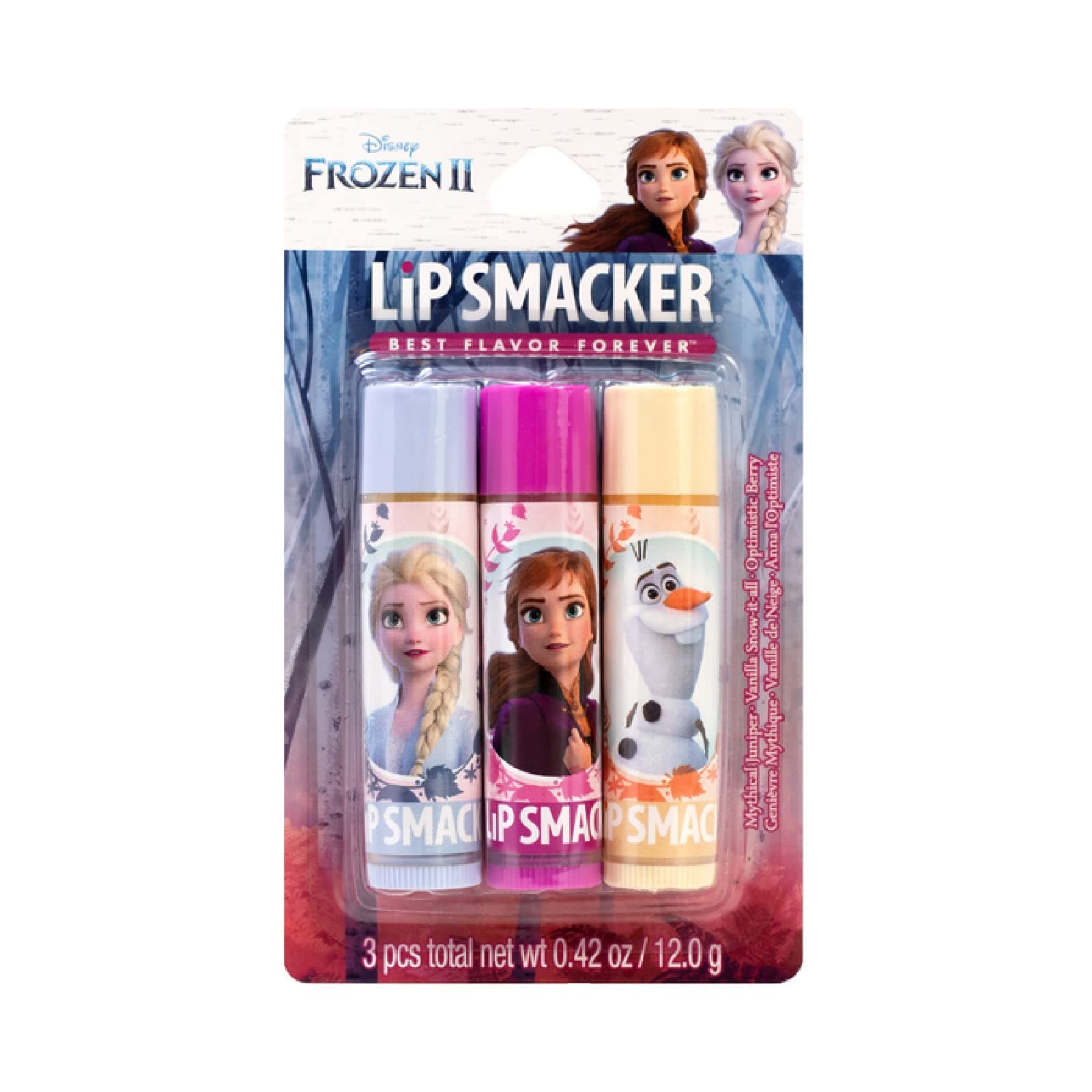 Disney Frozen 2 Flavored Lip Balm - Moisturizing, Soothing Trio Mythical Juniper, Vanilla Snow-it-all, & Optimistic Berry
