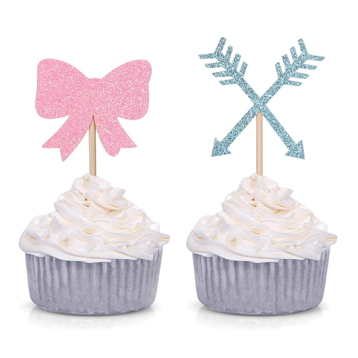Bow or Arrow Cupcake Toppers Gender Reveal Party Cupcake Toppers Dessert Decorations (Set of 24)