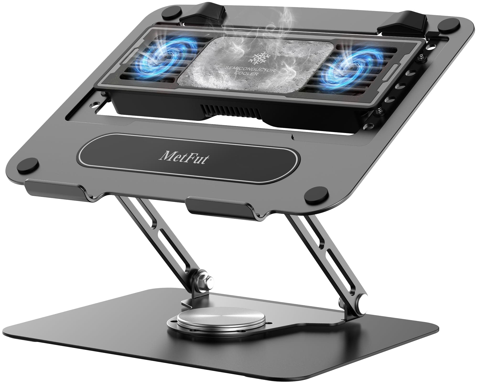 Laptop Cooling Stand [2025 New] Removable Thermoelectric Cooler Peltier Cooling Pad Adjustable & 360 Degree Rotating Stand Rugged Carbon Steel 20Db 2-Stage Cooling Fits Up to 16" (Black)
