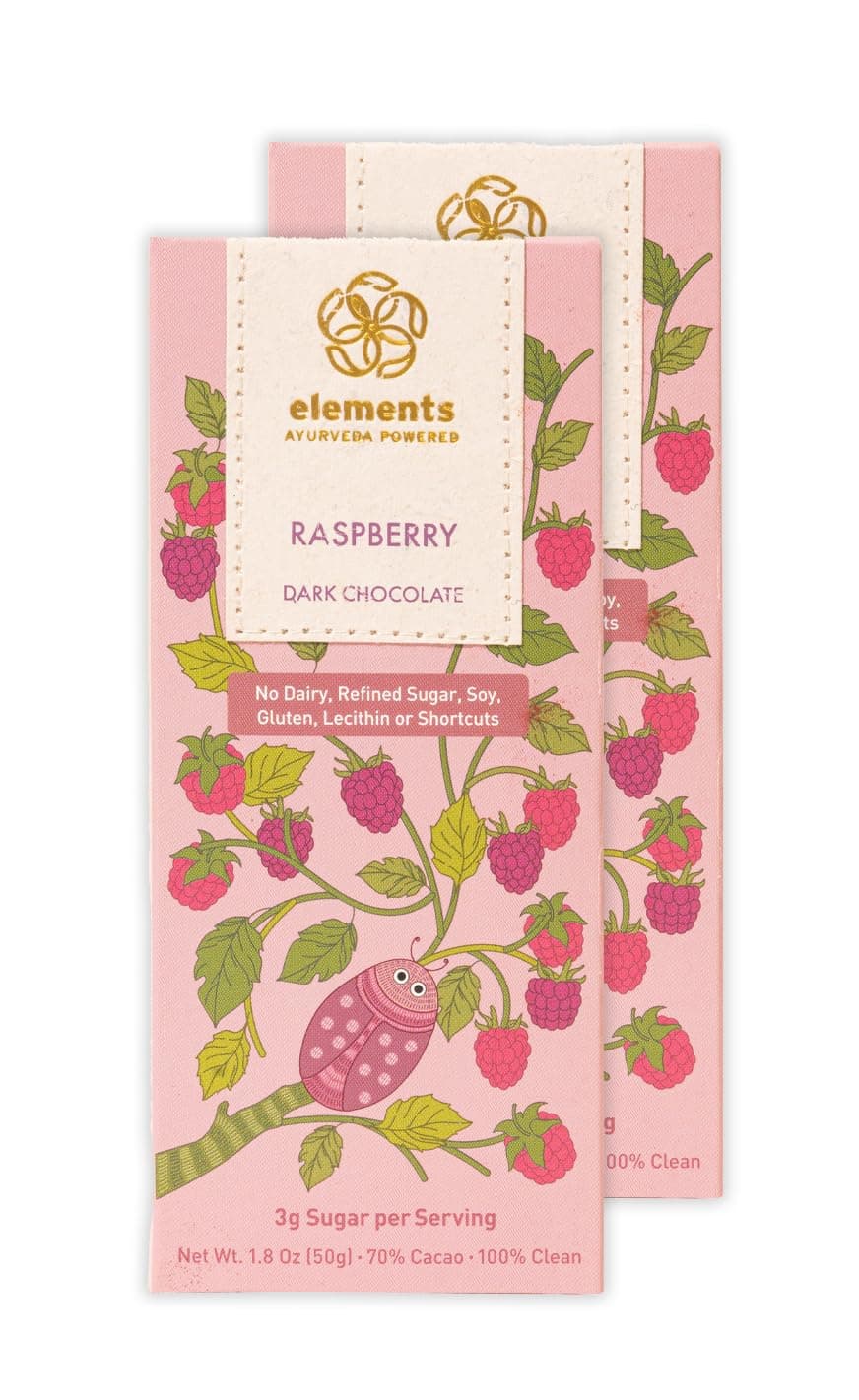 Elements Truffles Raspberry Flavoured Dark Chocolate Bar| Ayurvedic, Vegan & Gluten Free | No Refined Sugar & Artificial Flavours | Enriched with Cocoa, Coconut Sugar & Raspberry 50g (Pack of 2)
