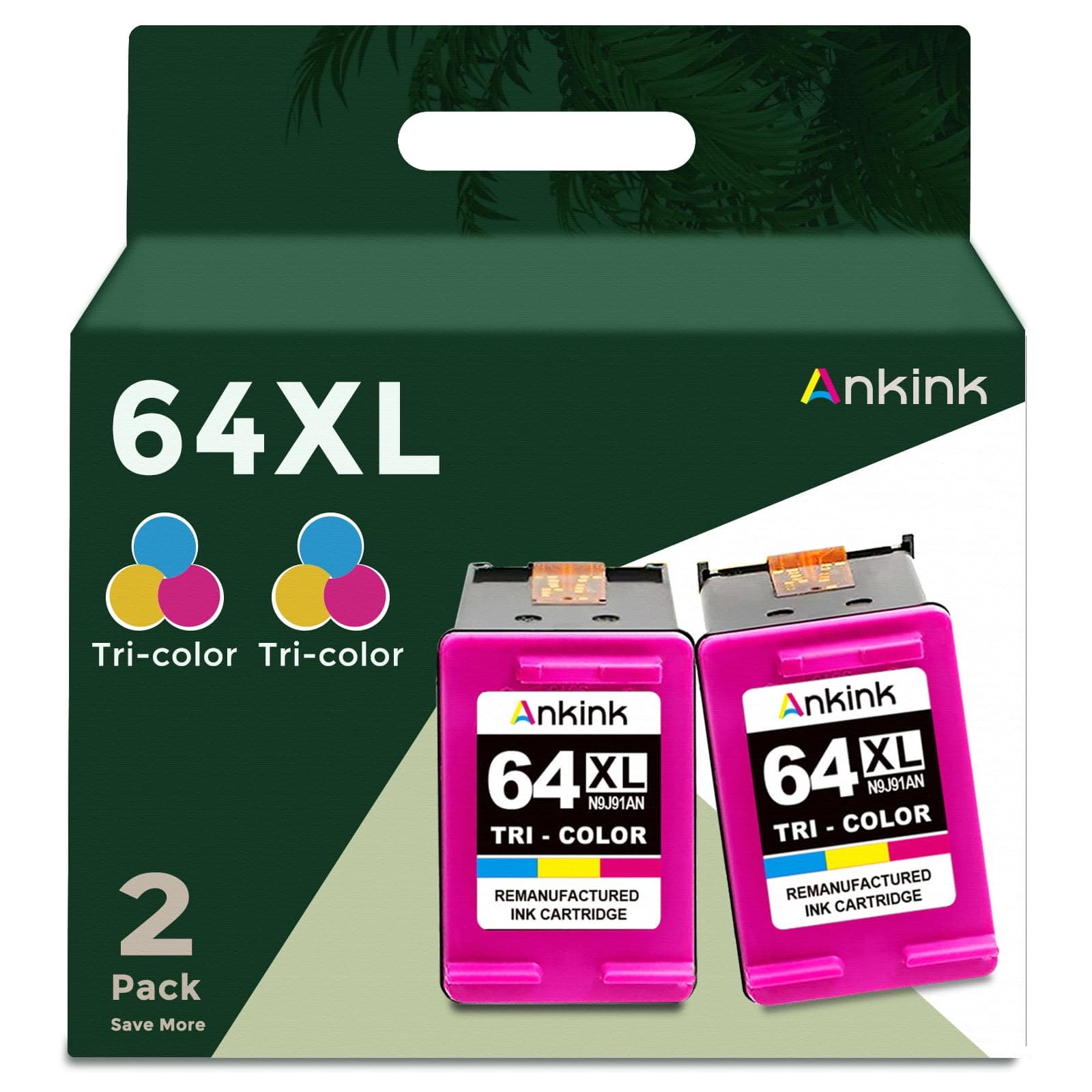 Ankink Remanufactured Ink Cartridge Replacement for HP 64XL (Color 2-Pack) 64 Ink XL hp64 hp64xl use with 7858 7855 7120 7155 7158 7164 6255 6252 6232 Envy Inspire 7955e Tango X PrinterClimatePartner certified