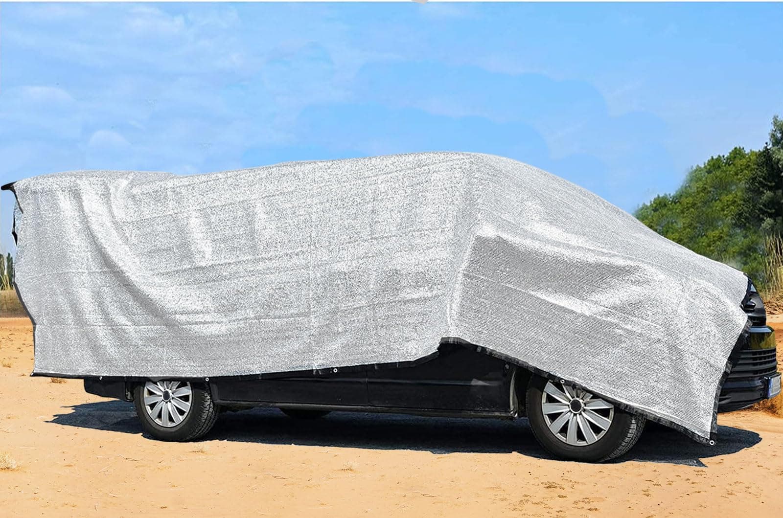 Aluminum-Shade Cloth 10x20',Reflective 80% Aluminum Shade Cloth-for Car Garden,Outdoor Pergola,Lawn.Aluminum Sunblock Neting with Edges and Holes,Silver Heat Reflective Tarp