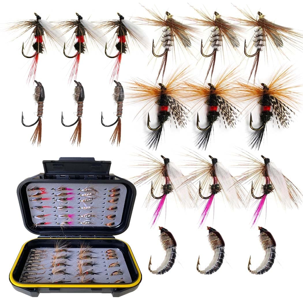 Handmade Fly Fishing Kit, 50/114 Pcs with Dry/Wet Flies, Streamers, Fly Assortment for Trout & Bass Fishing - 50 Pcs/Set, 6 Mixed Styles
