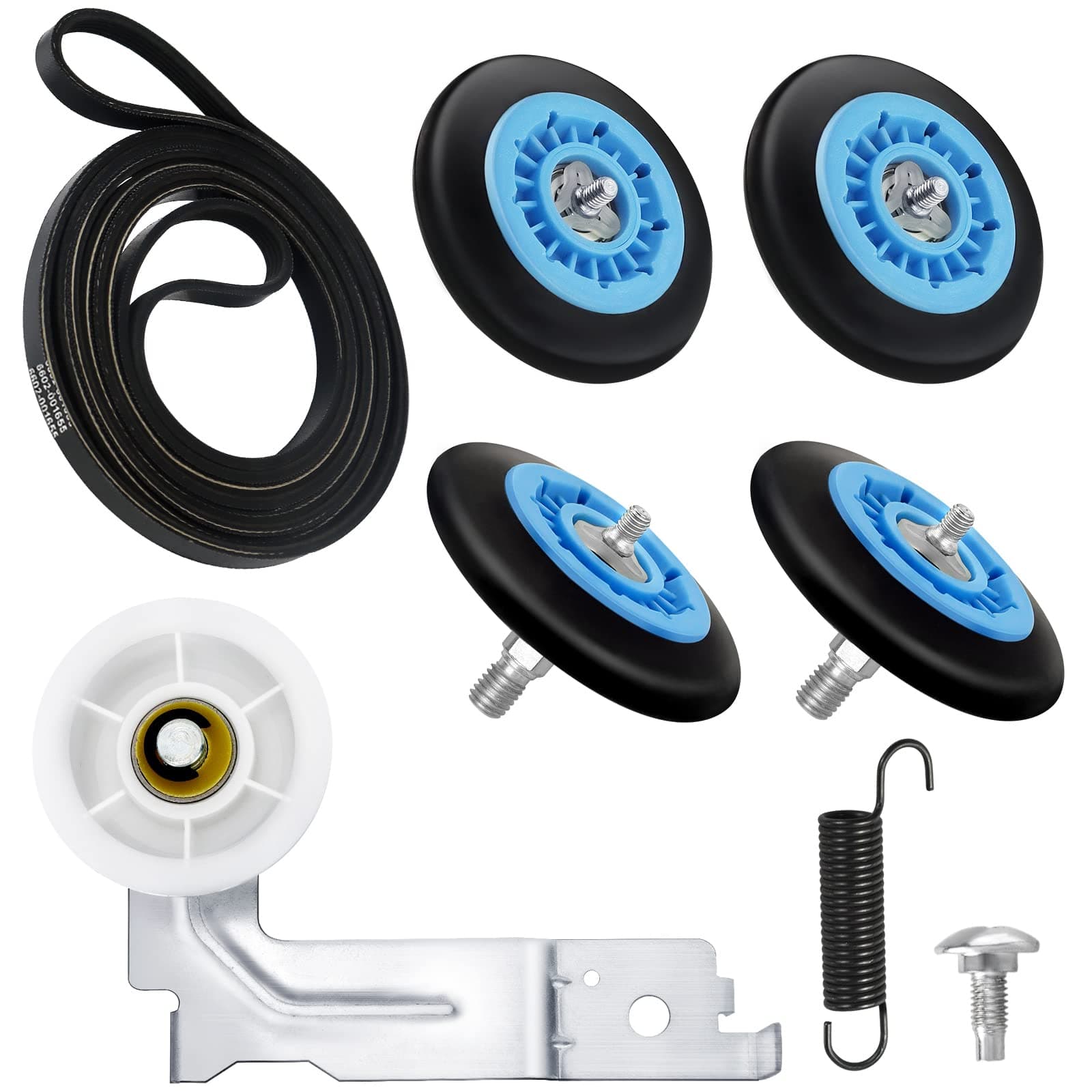 Dryer Repair Kit Fit for Samsung DV42H5000EW/A3 DV45H7000EW/A2 DV42H5200EP/A3 DV40J3000EW/A2, Includes DC97-16782A Samsung Dryer Roller, 6602-001655 Dryer Belt, DC93-00634A Idler Pulley by Techecook