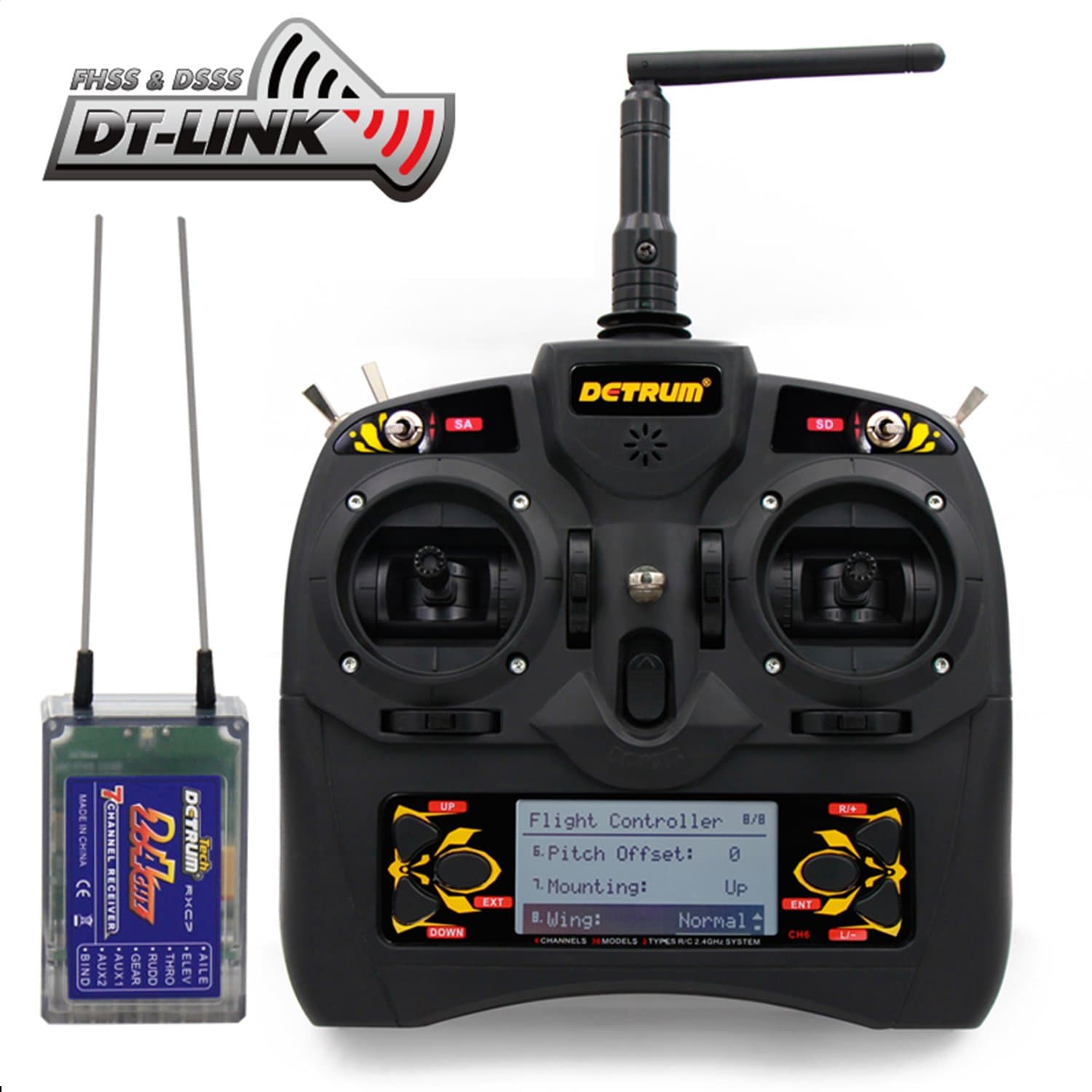 Detrum Gavin-6C 2.4G 6-Channel TX Transmitter RXC7 7CH Transmitter and Receiver DTM-T001-M2 for RC Airplane