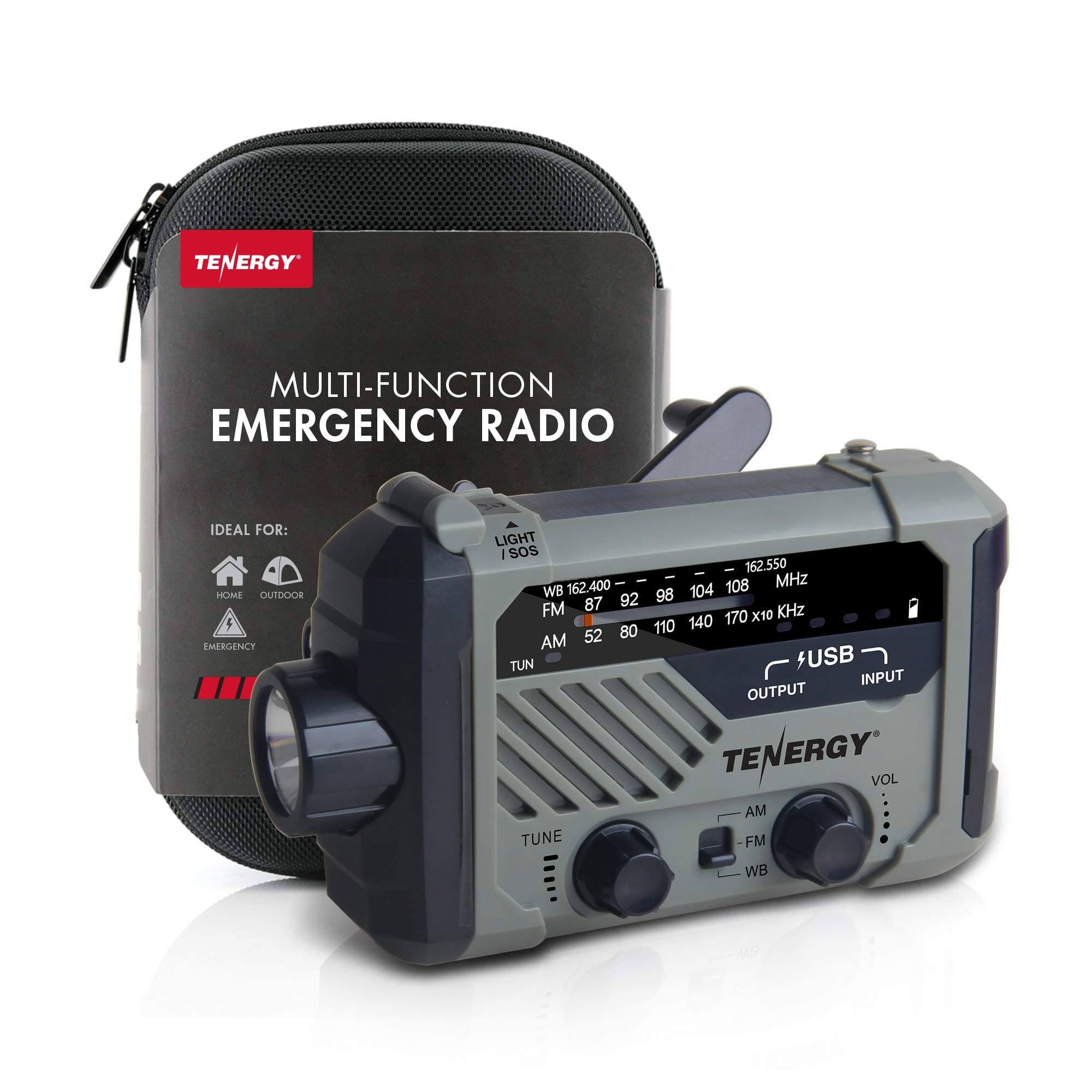 Tenergy Multifunctional Hand Crank Weather Radio with LED Flashlights, SOS Alarm, Cell Phone Charger, AM/FM/NOAA Radio Frequencies, Ideal for Emergencies