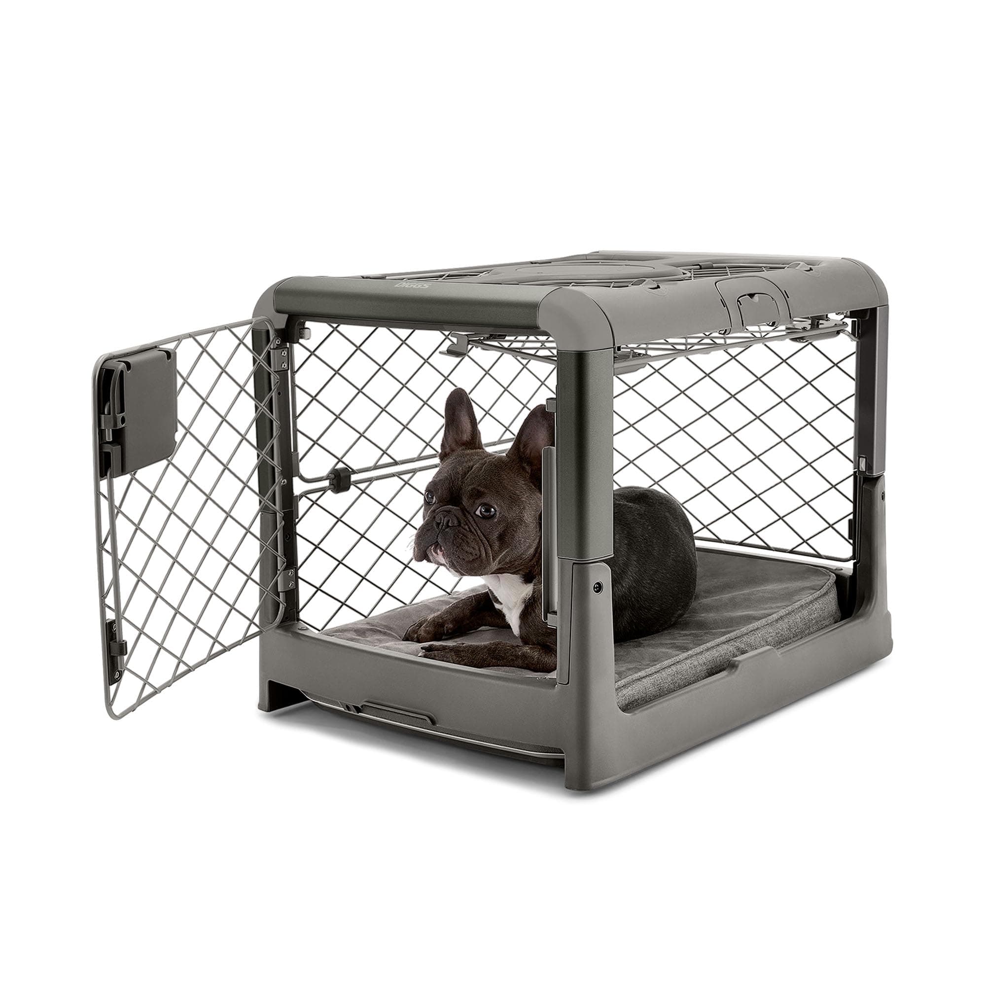 DIGGS Revol Collapsible Dog Crate with Wheels - Premium Portable Dog Crate - Safe, Stylish, and Convenient Indoor Kennel (Smoke, Small)