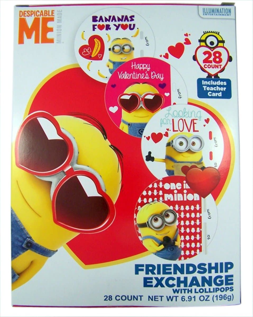 Despicable Me Minions Valentine's Day Cards with Lollipops, 28 Count
