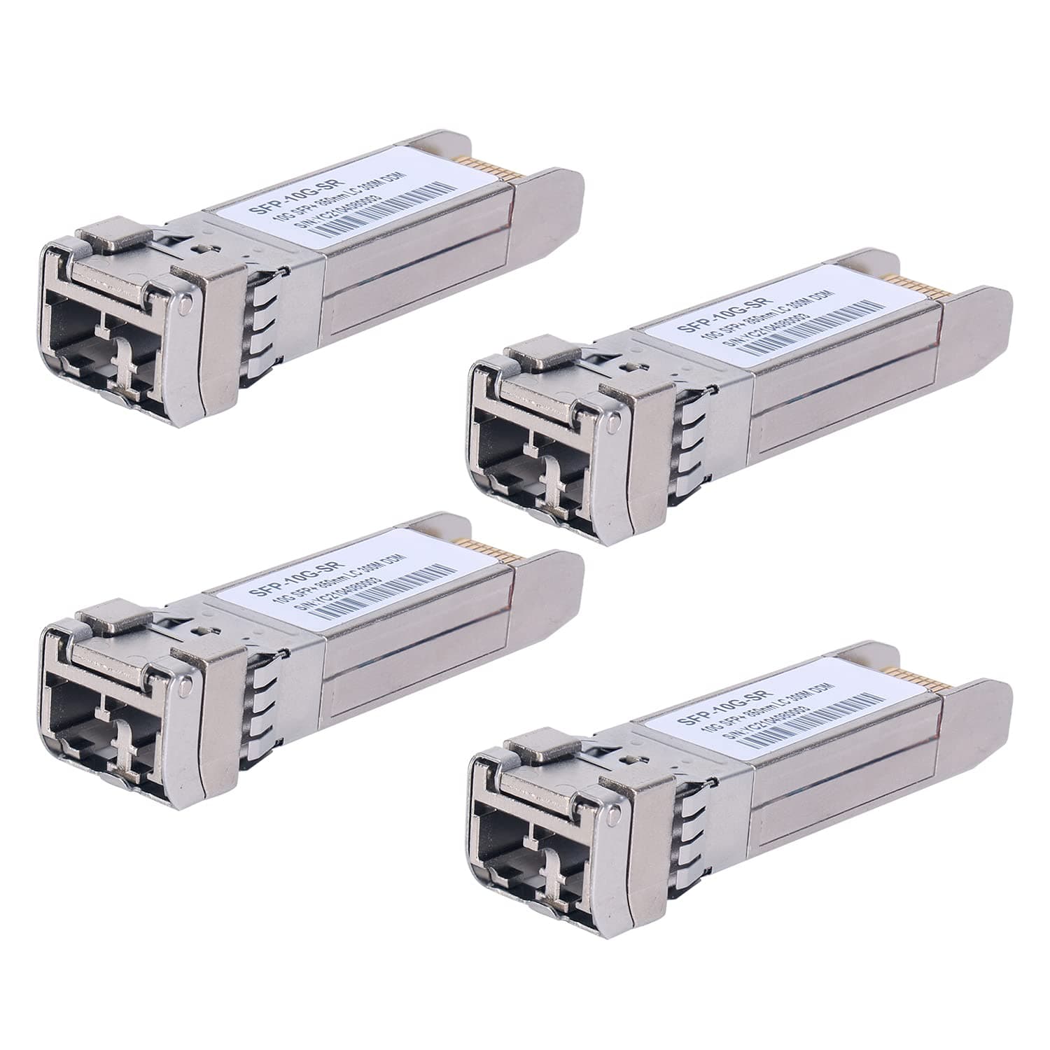 4Pack 10GBase-SR SFP+ Transceiver, SFP Multi-Mode LC Module, 10G 850nm MMF up to 300 Meters, Compatible with Cisco SFP-10G-SR,Meraki MA-SFP-10GB-SR,Ubiquiti UF-MM-10G,Mikrotik,Netgear,D-Link and More