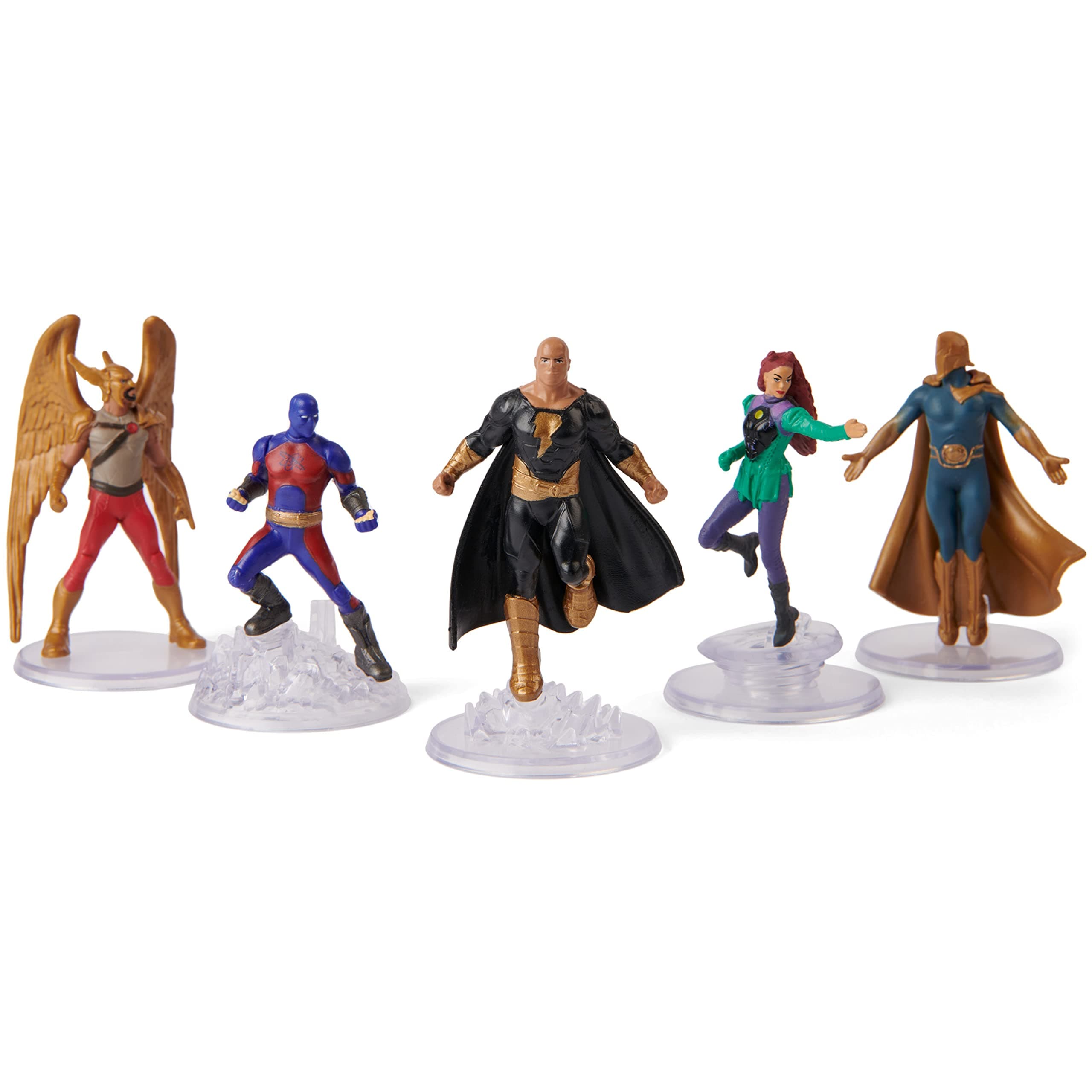 Black Adam Justice Society Set 5-Pack, 2-Inch Action Figures with Stands, Black Adam Movie Collectible Kids Toys, Ages 3 and Up