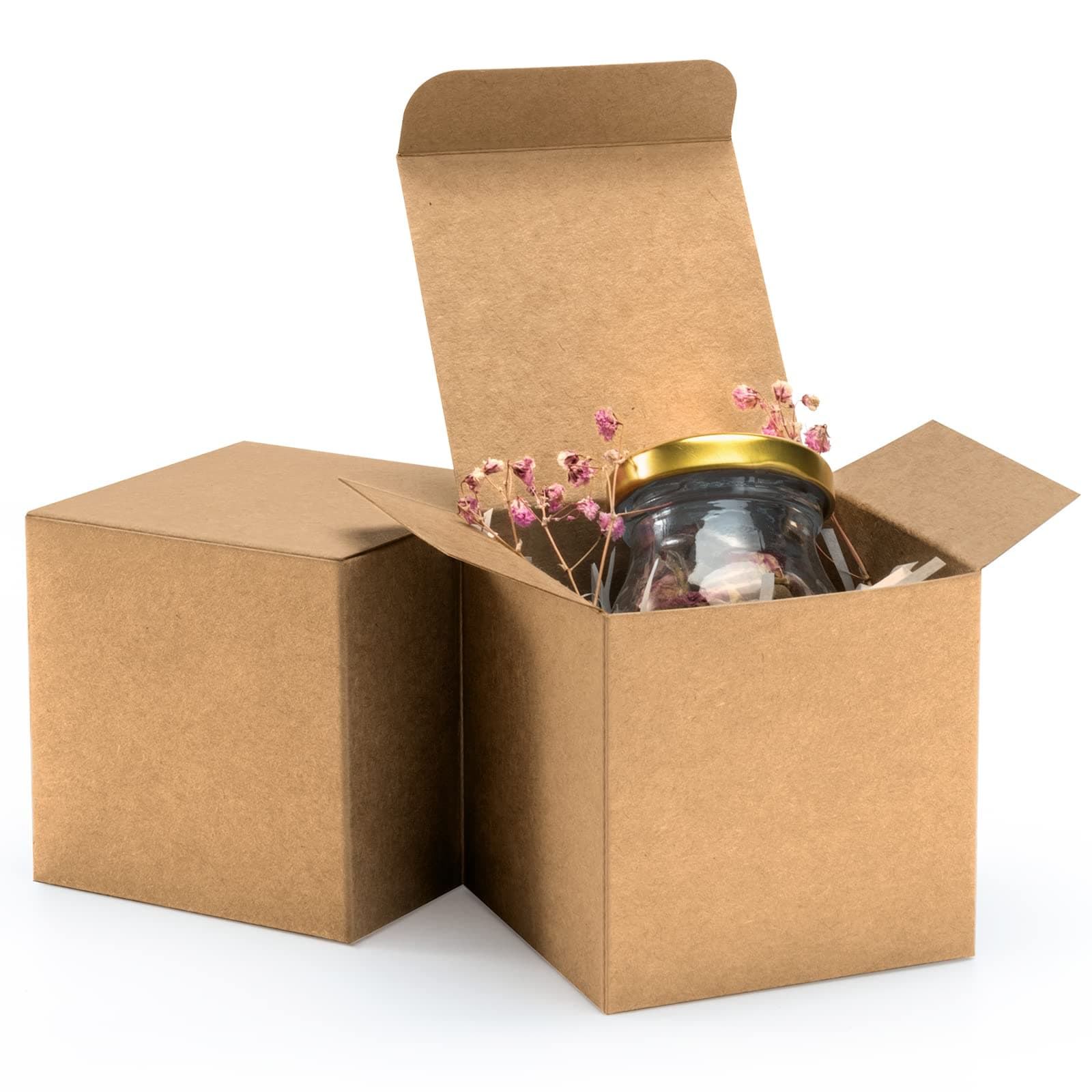 3x3x3 Brown Gift Boxes 50pcs - Recycled Paper Cube Boxes with Lids for Gifts, Crafting & Party Favors