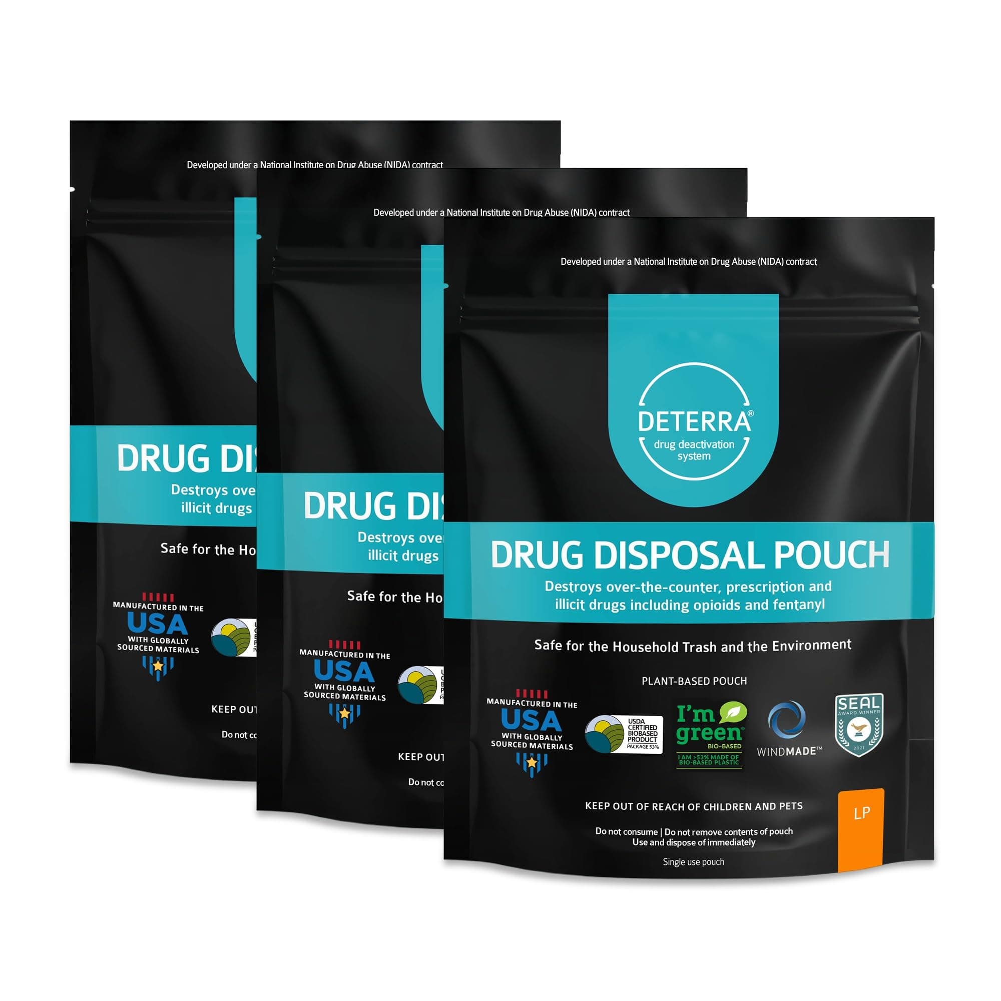 - Drug Deactivation Disposal System - Deterra Safe Medication, Pill, and Liquid Destroyer - Large Pouch Disposes 90 Pills, 12 oz or 12 Patches (3-Pack)