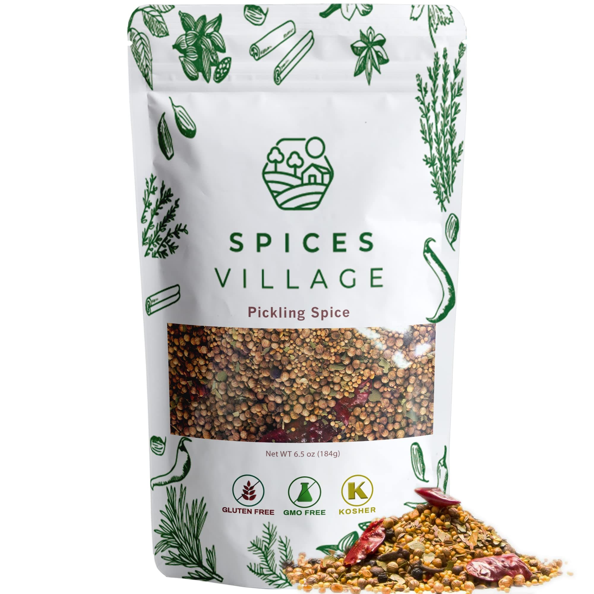 SPICES VILLAGE Pickling Spices for Corned Beef, Pickling Spices Mix for Pickles and Canning, 6.5oz, Pickling Seasoning Blend Kit - Kosher, Gluten Free, Non GMO, Resealable Bulk Bag