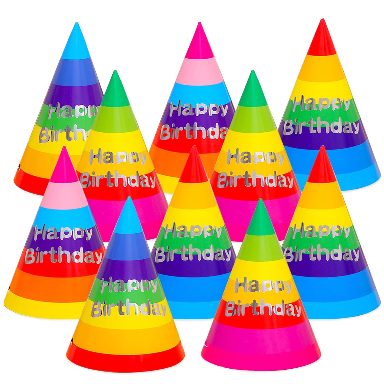 24 Pcs Birthday Party Hats, Colorful Party Cone Hats Birthday Paper Hats Art Craft Caps Rainbow Party Supplies for Kids Adults (Rainbow)