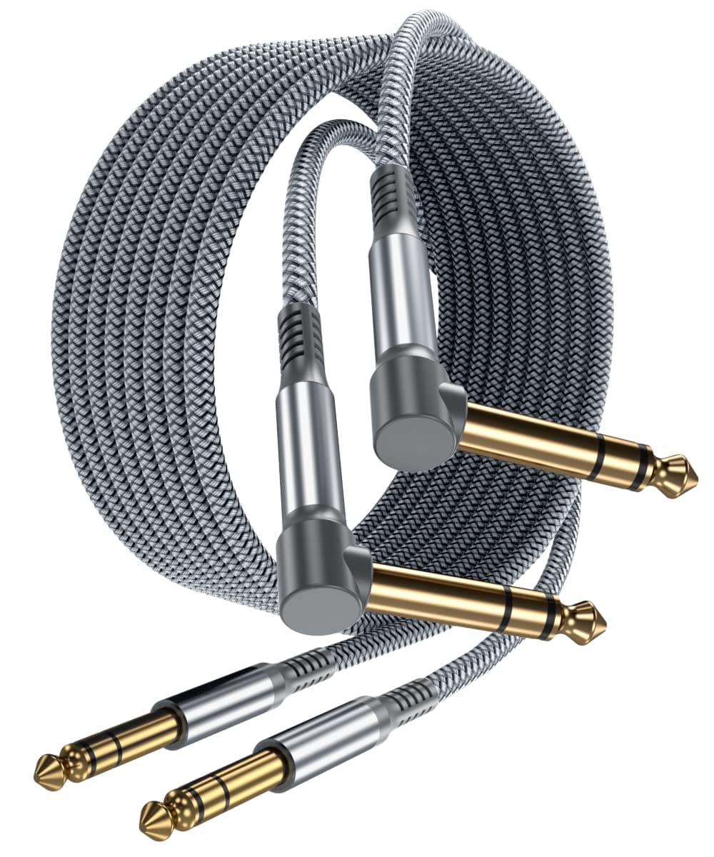 Elebase 1/4 Quarter Inch TRS Instrument Cable 10ft 2-Pack,Right-Angled to Str...