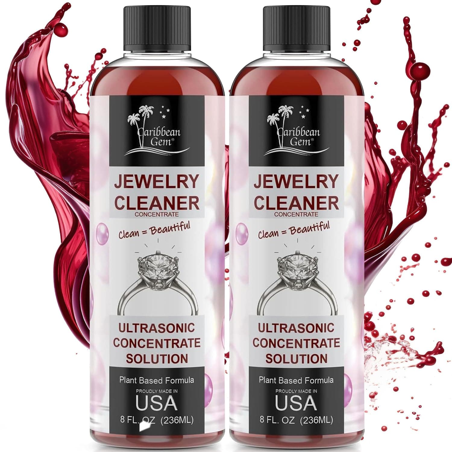 Ultrasonic Cleaner Solution Concentrate - Highly Concentrated All Purpose Cleaning Solution for All Ultrasonic Machines - USA Made Plant Based Eyeglass and Jewelry Cleaner, 8oz (2 Pack)