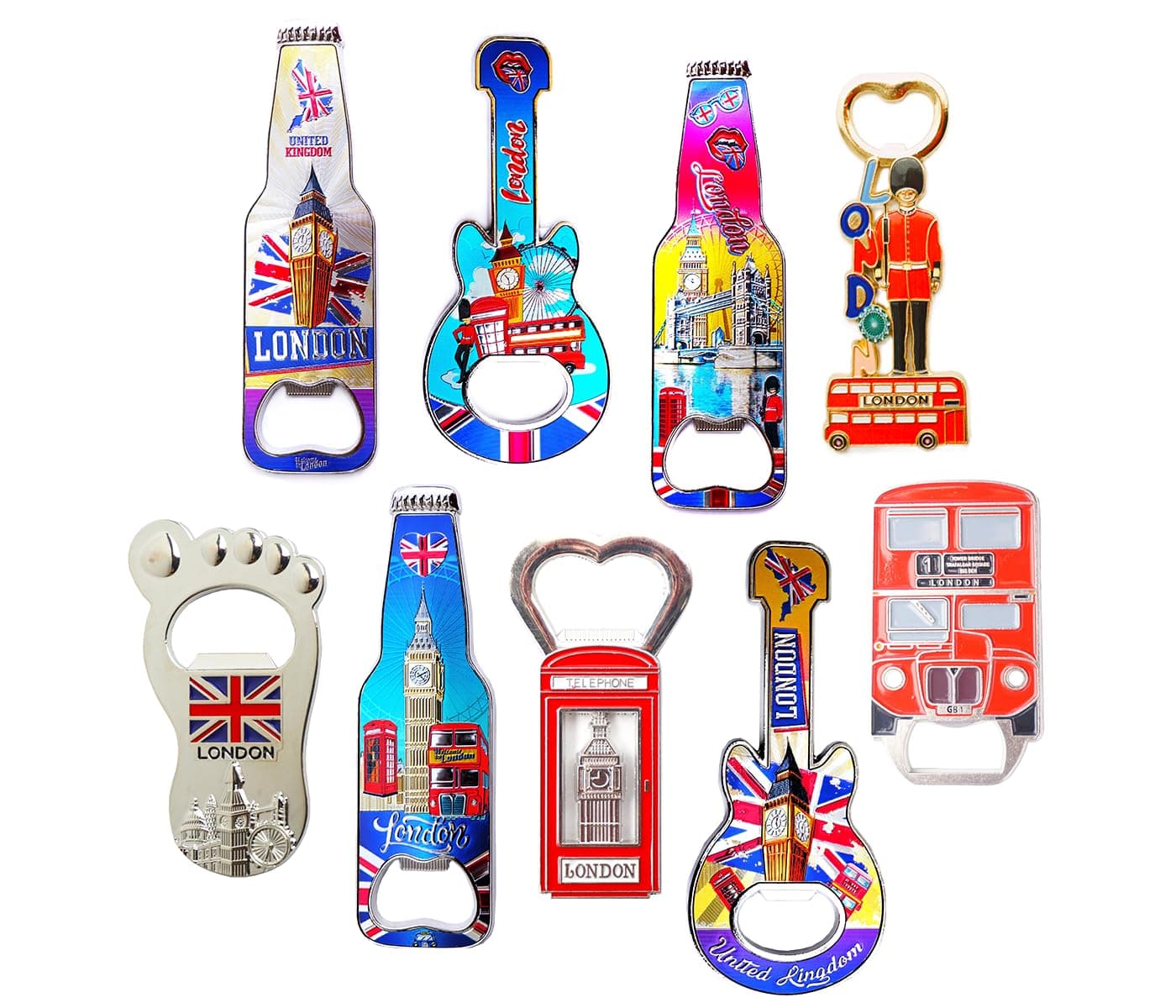 Famous England London Icons Set of 9 Bottle Opener Fridge Magnets