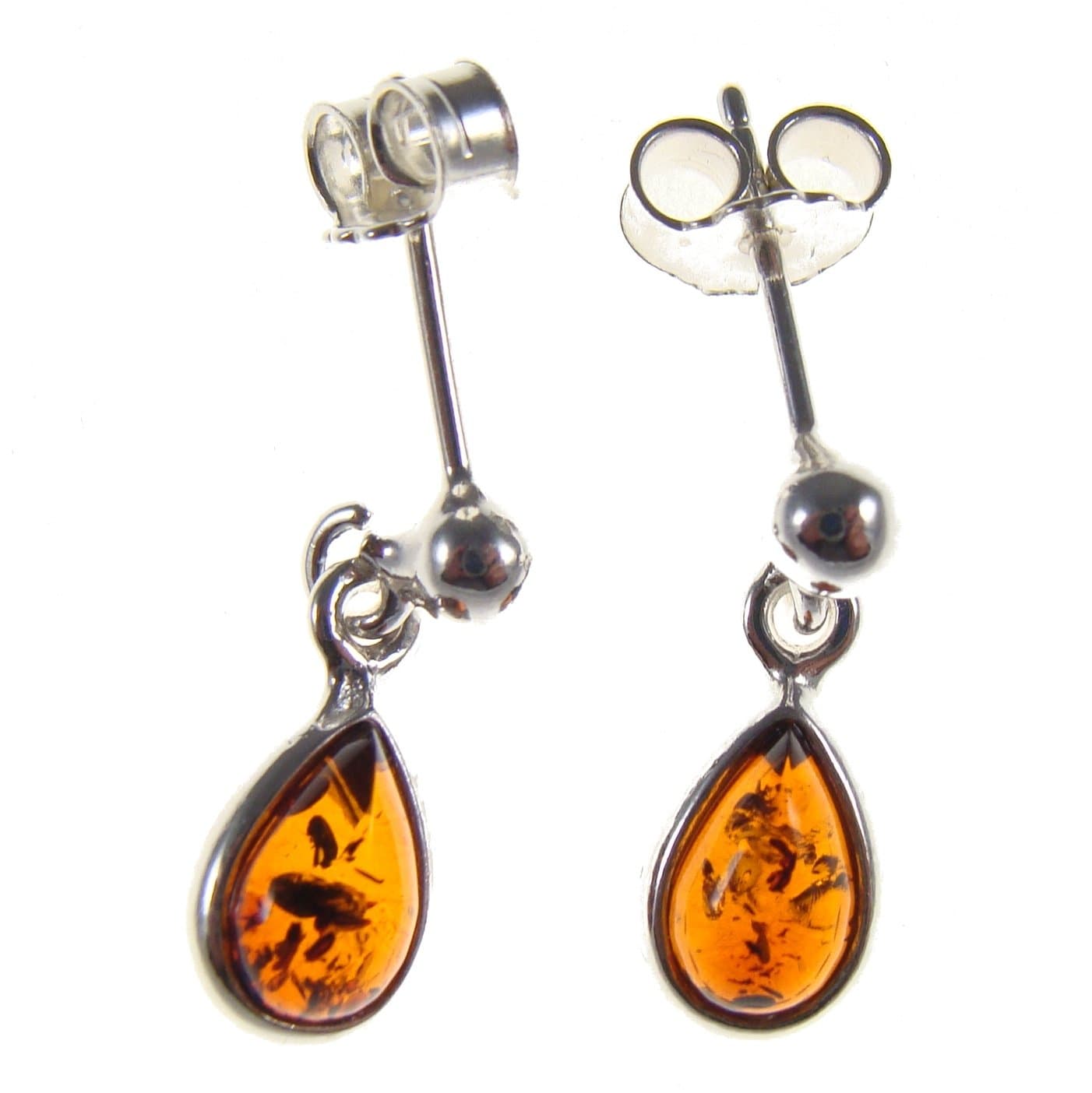 Baltic amber and sterling silver 925 cognac teardrop earrings