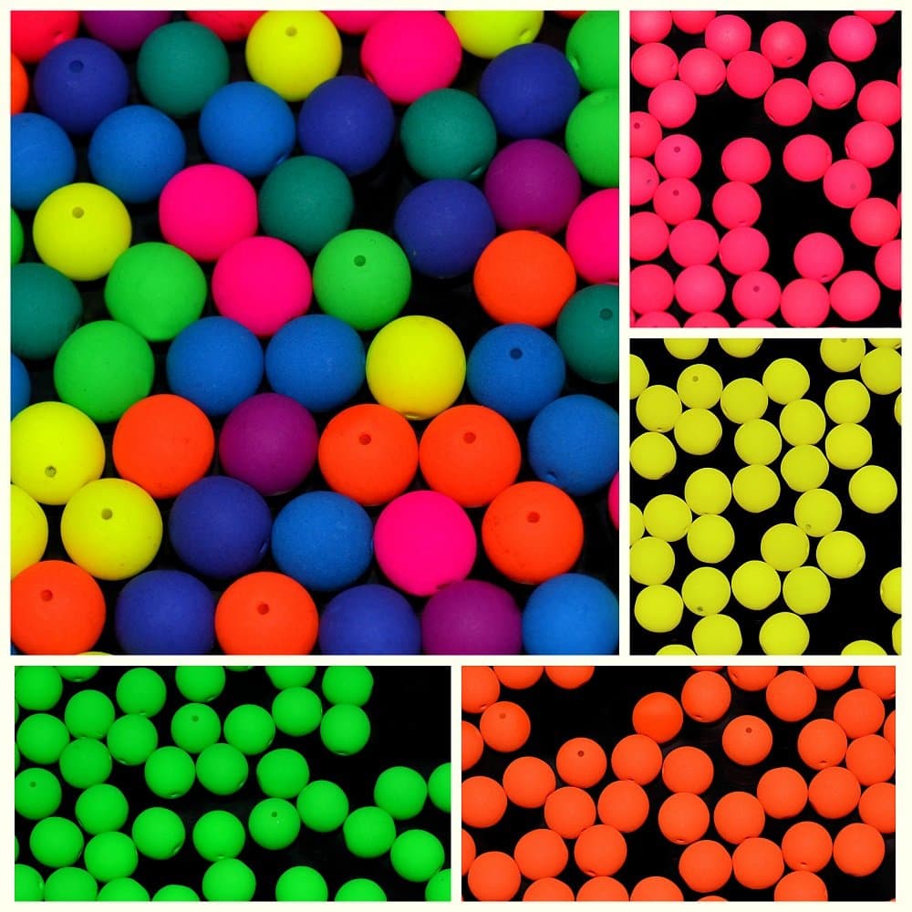 150pcs Set of Czech Glass Round Pressed Beads 8mm Estrela NEON (UV Active) 4 Warm Colors+Mix