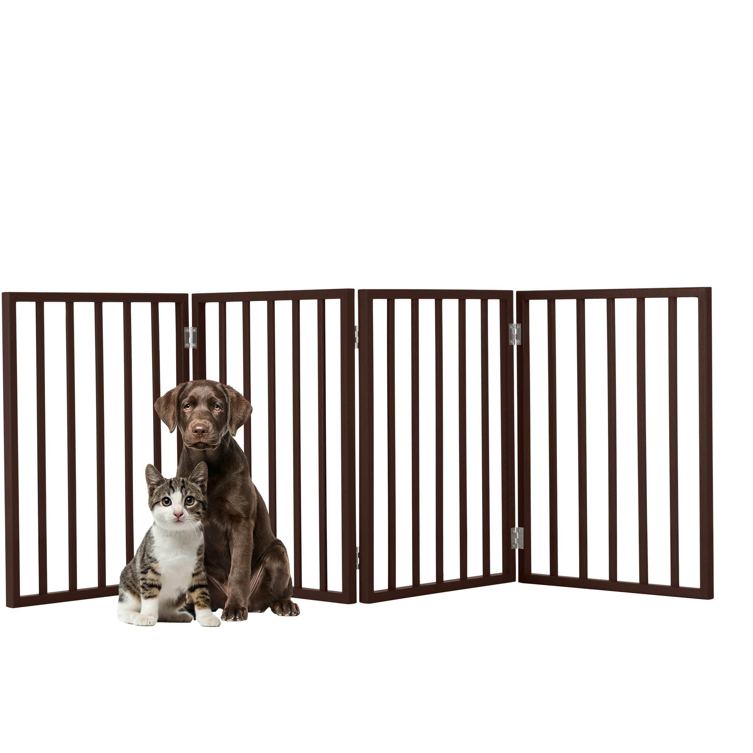 Pet Gate - 4-Panel Indoor Foldable Dog Fence for Stairs, Hallways, or Doorways - 73x24-Inch Freestanding Dog Gates by PETMAKER (Brown)