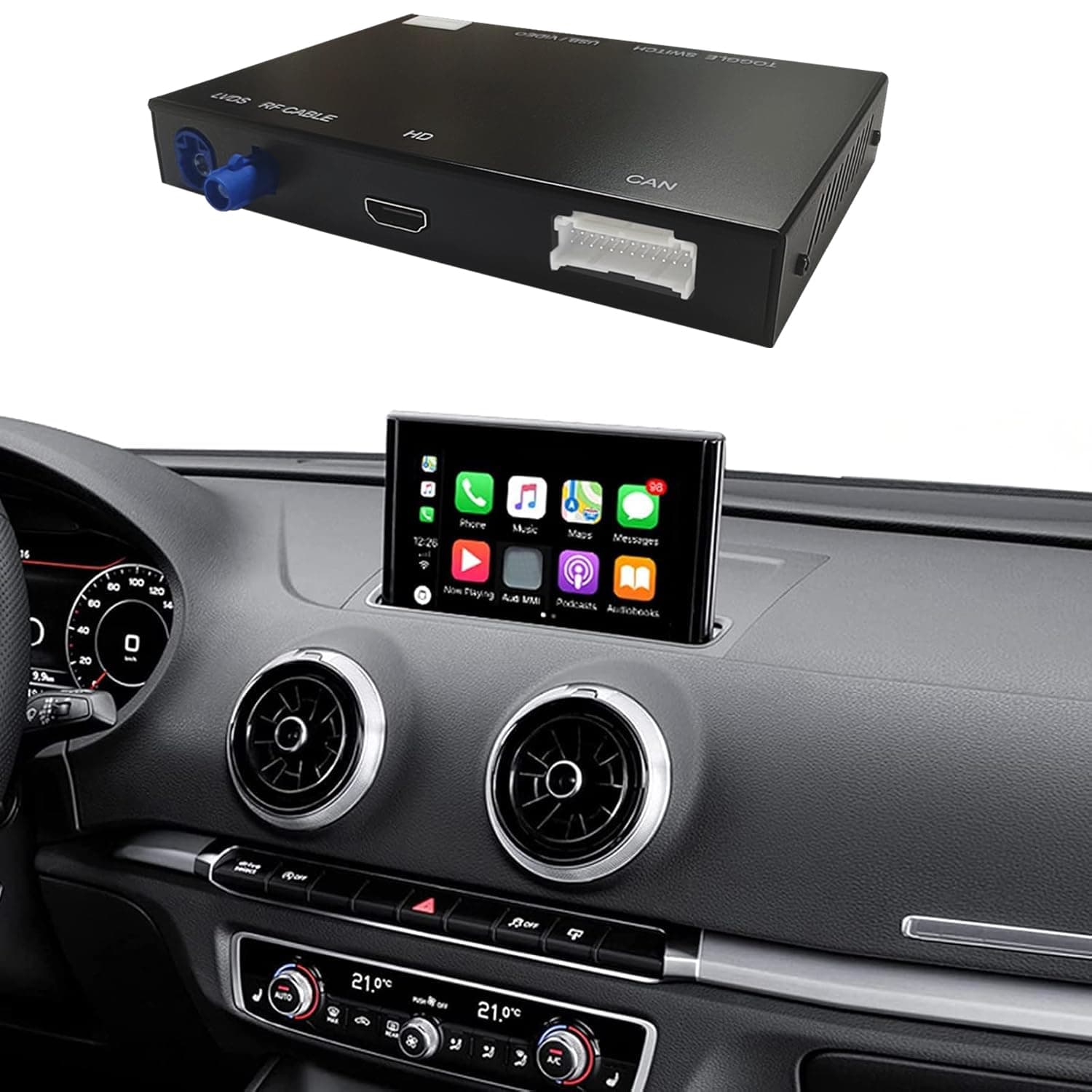 Ninetom Wireless Android Auto Retrofit Decoder Kit for Audi A3 S3 2013-2018, Carplay Module Receiver Box Support YouTube, Maps, Music, Mirrorlink, Rear Camera