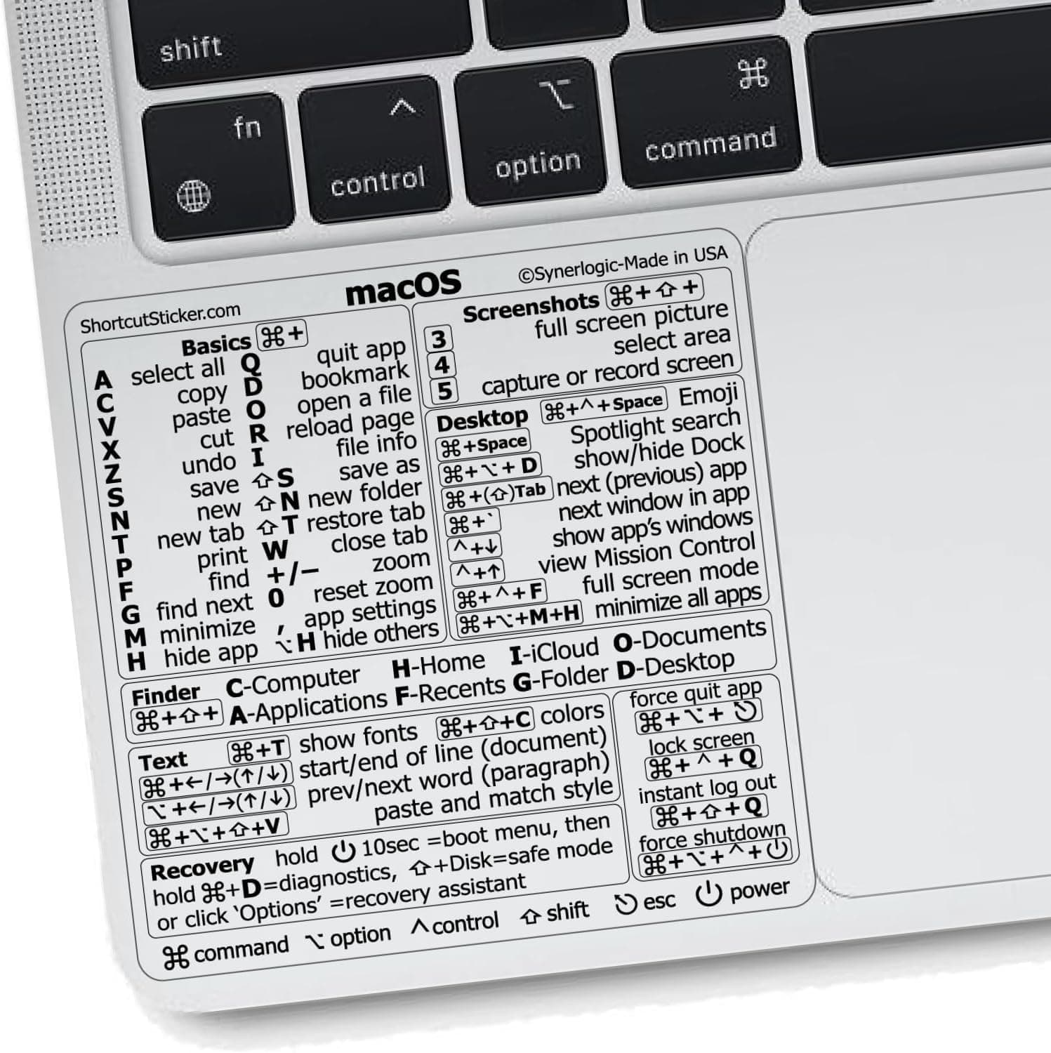 SYNERLOGIC Mac OS (Big Sur/Catalina/Mojave) Keyboard Shortcuts, Clear Vinyl Sticker, No-Residue Adhesive, Size 3.25ââ‚¬Âx 3.25ââ‚¬Â, Compatible with Any MacBook Air Pro with M1 or Intel CPU