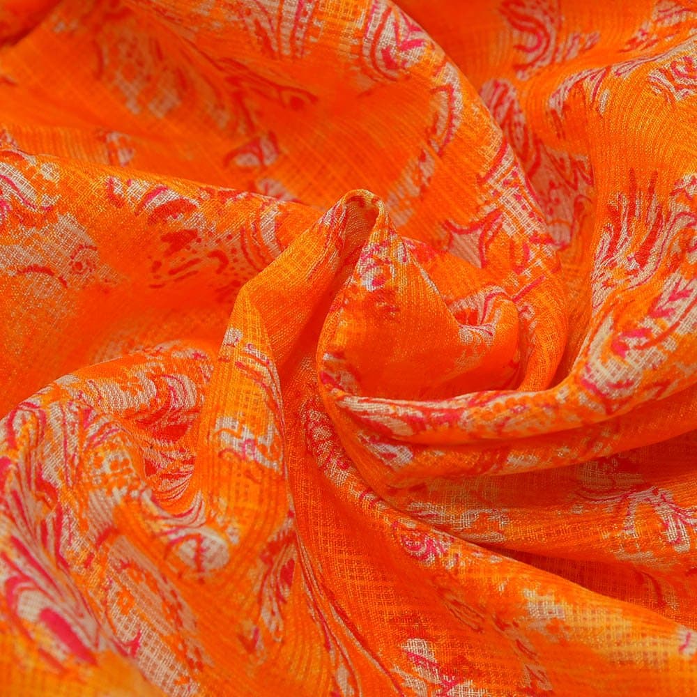 Shopolics Orange and Beige Unique Design Kota Doria Fabric-25016 For Festival, Wedding, Party Wear, Dress Material (1 Yard)