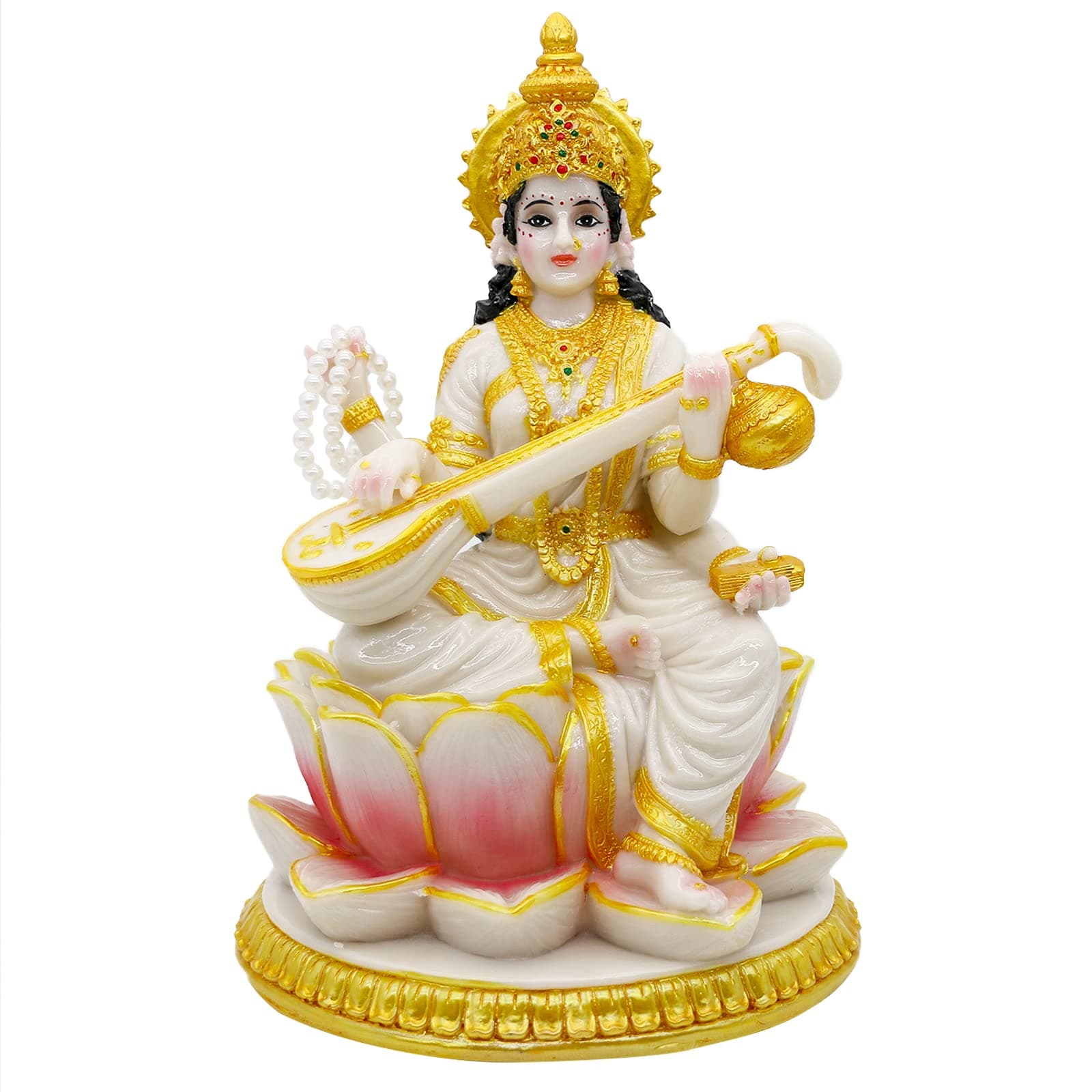 alikiki Big Hindu Goddess Saraswati Statue - 8.7”H Marble Look Indian Idol Saraswati Figurine India Diwali Murti Pooja Sculpture Home Office Temple Mandir Puja Item Altar Shrine Spiritual Decor