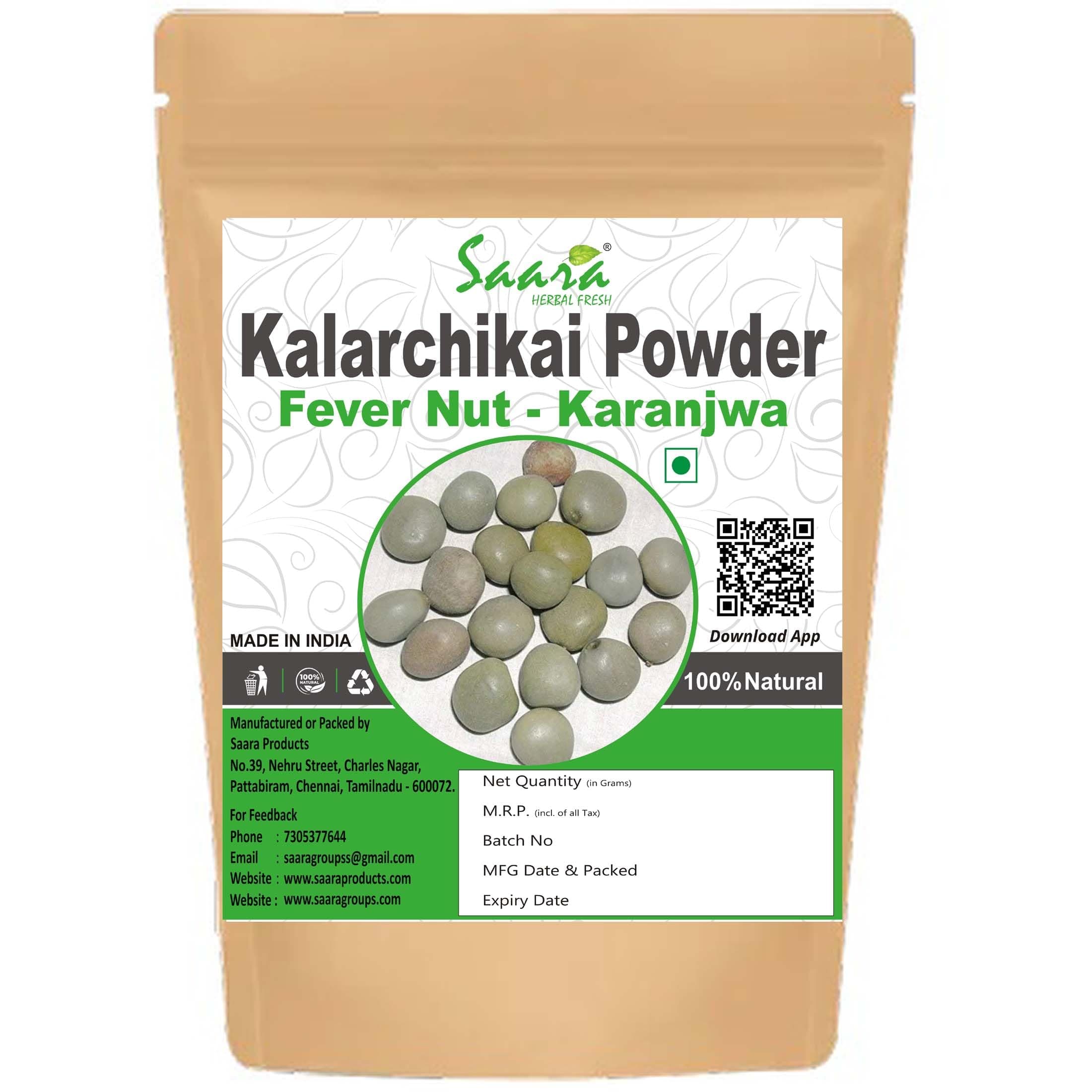 Kalarchikai Powder, 100g, Kantkarej, Karanjwa, Fever Nut, Caesalpinia Bonducella, Angarhavallari Powder (pack of 1 x 100g)