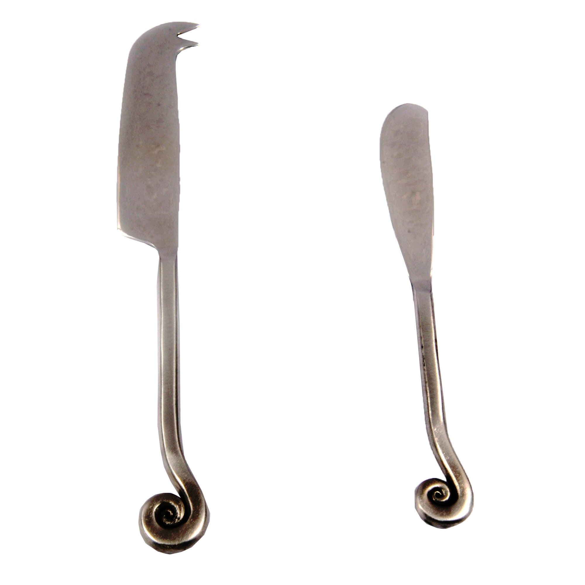 Satin Polished Lilly Design Butter Knife Cheese Spreader 2 Pcs. Set